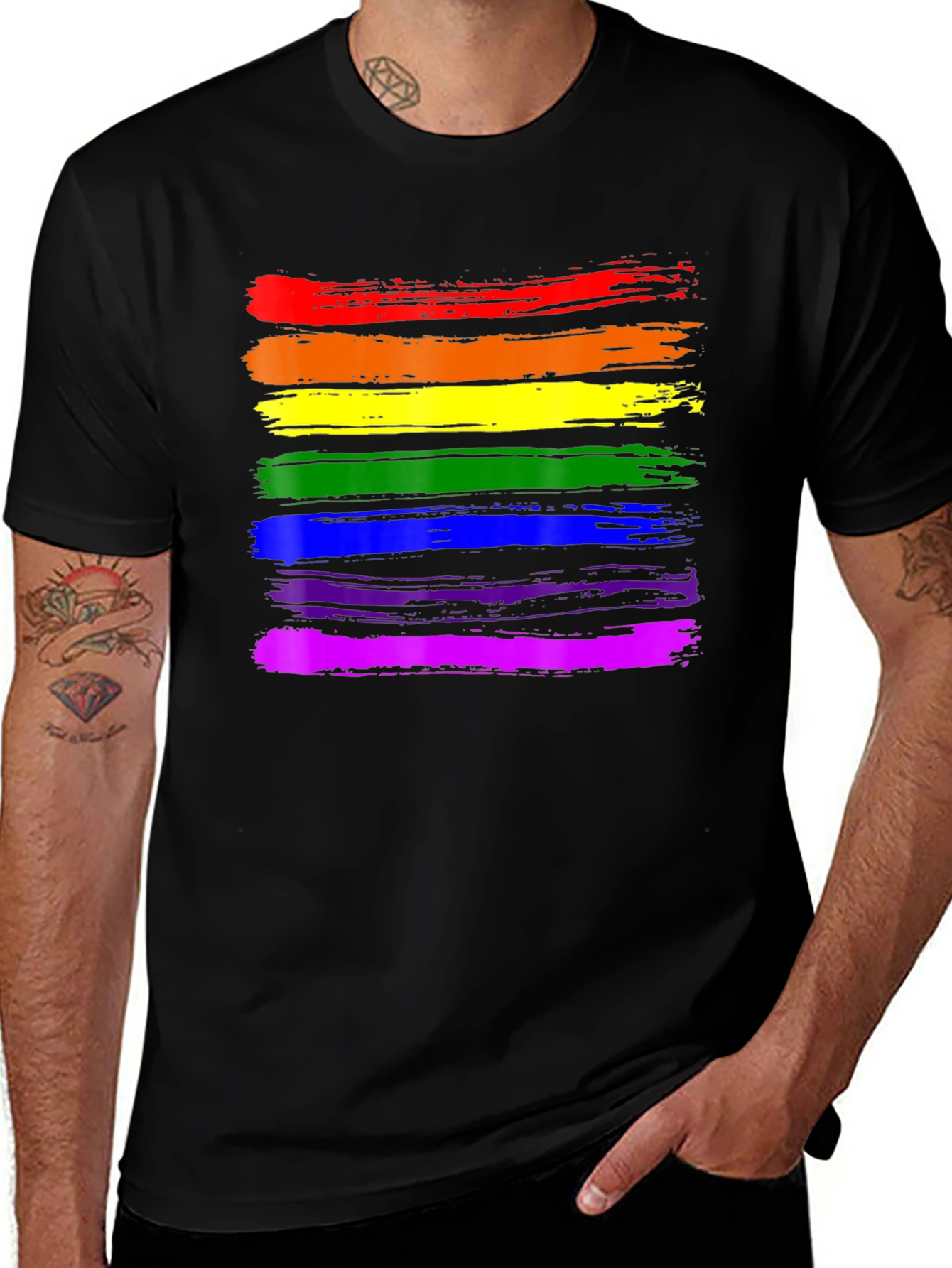 Pride Rainbow Stripe Black T-Shirt