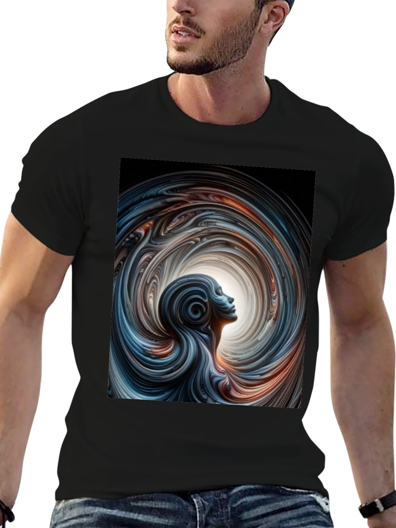 Abstract Vortex Graphic Black T-Shirt