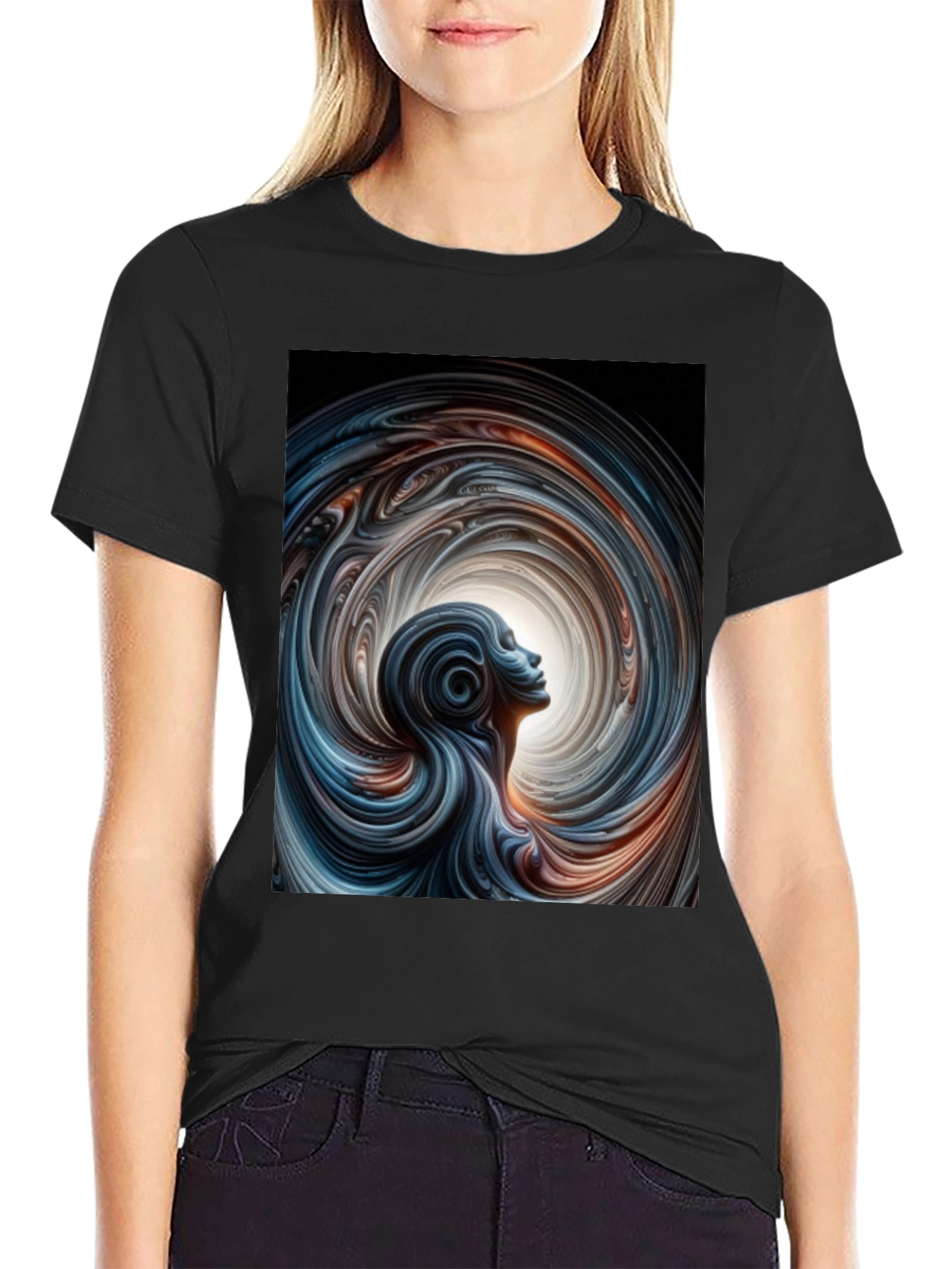 Abstract Vortex Graphic Black T-Shirt