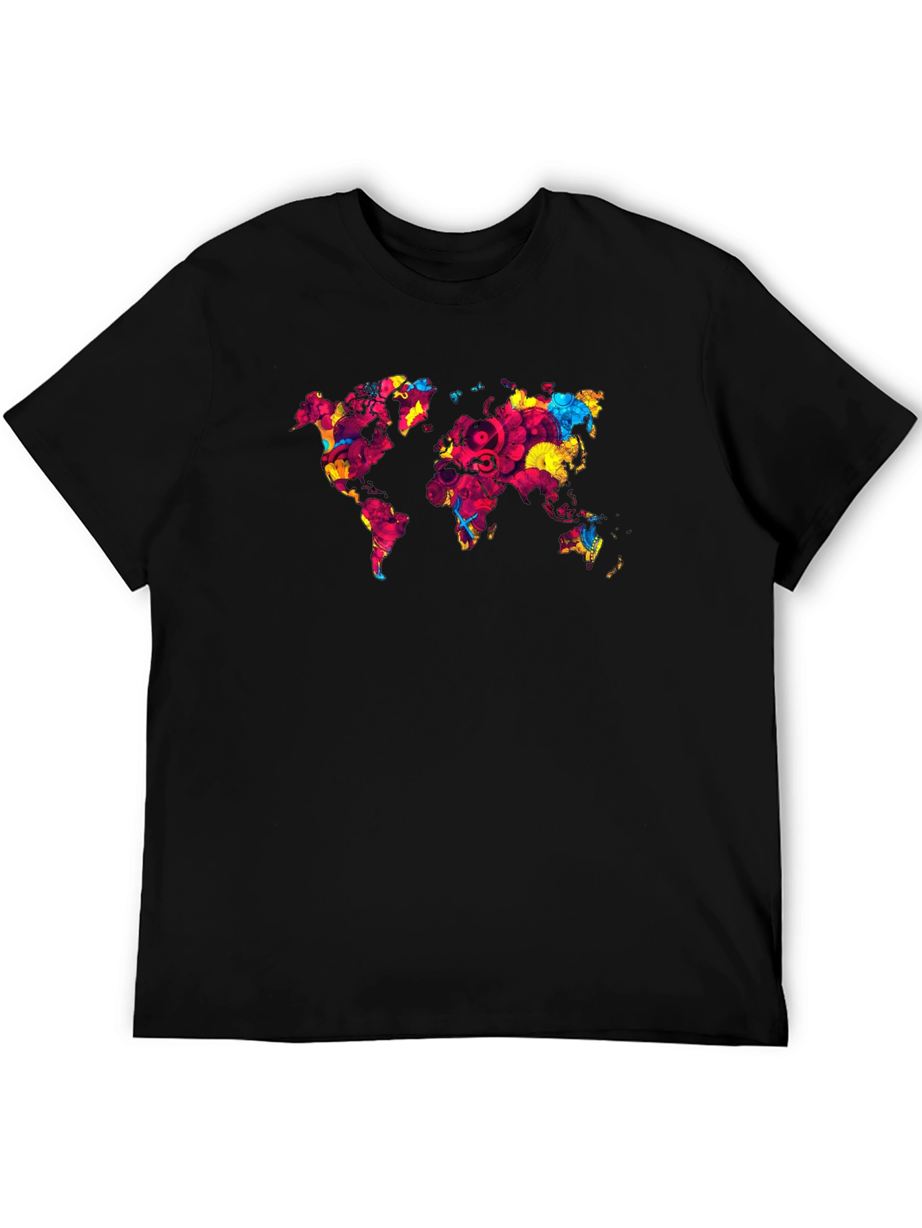 World Map Graphic Print Mens Black T-Shirt