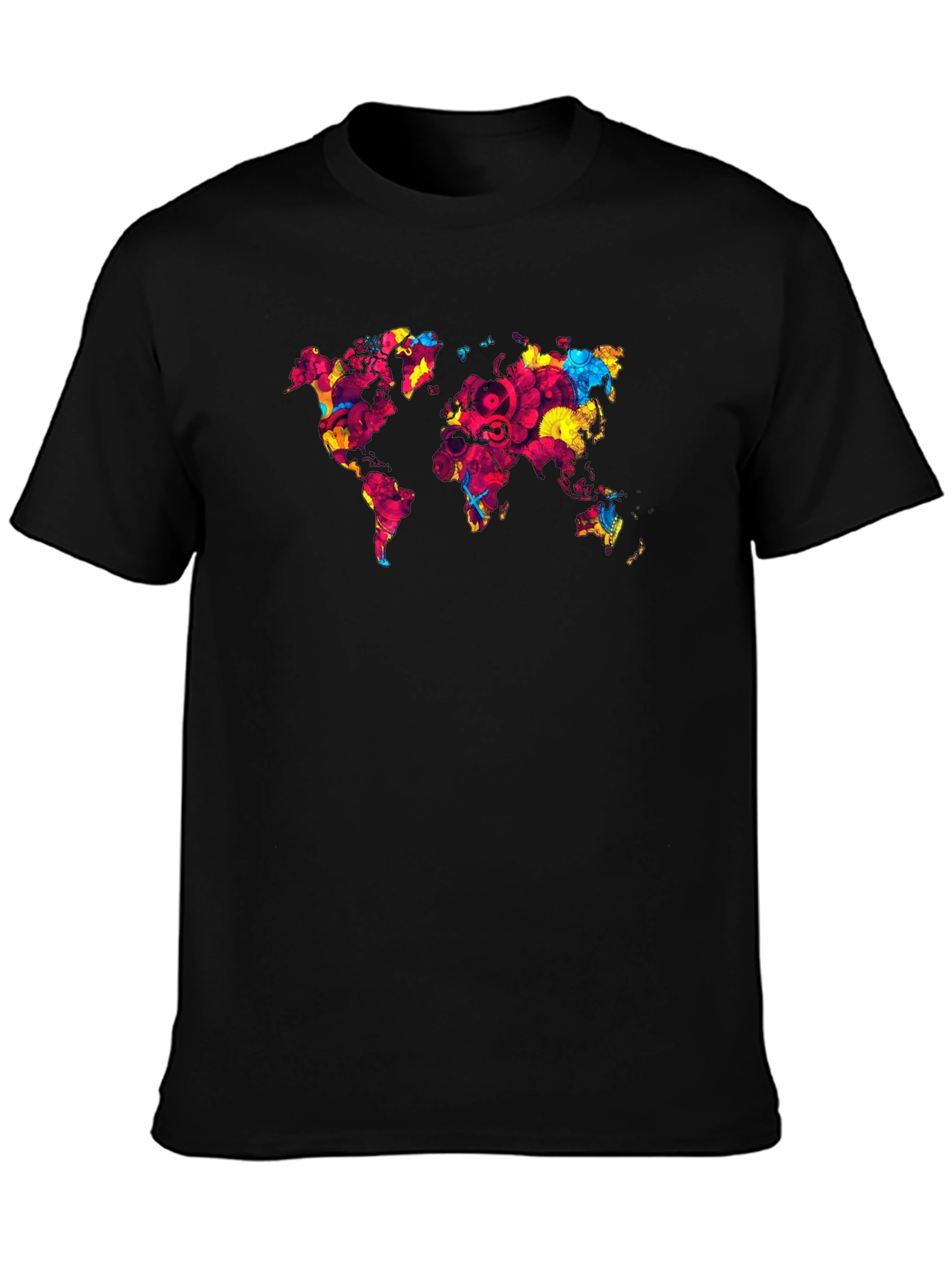 World Map Graphic Print Mens Black T-Shirt
