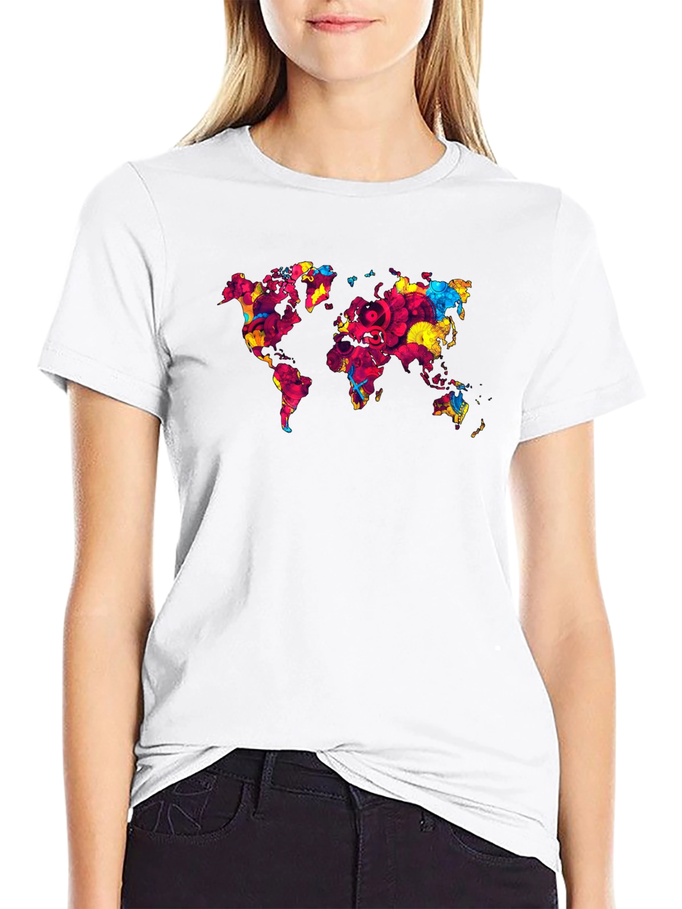 World Map Graphic Print Mens Black T-Shirt