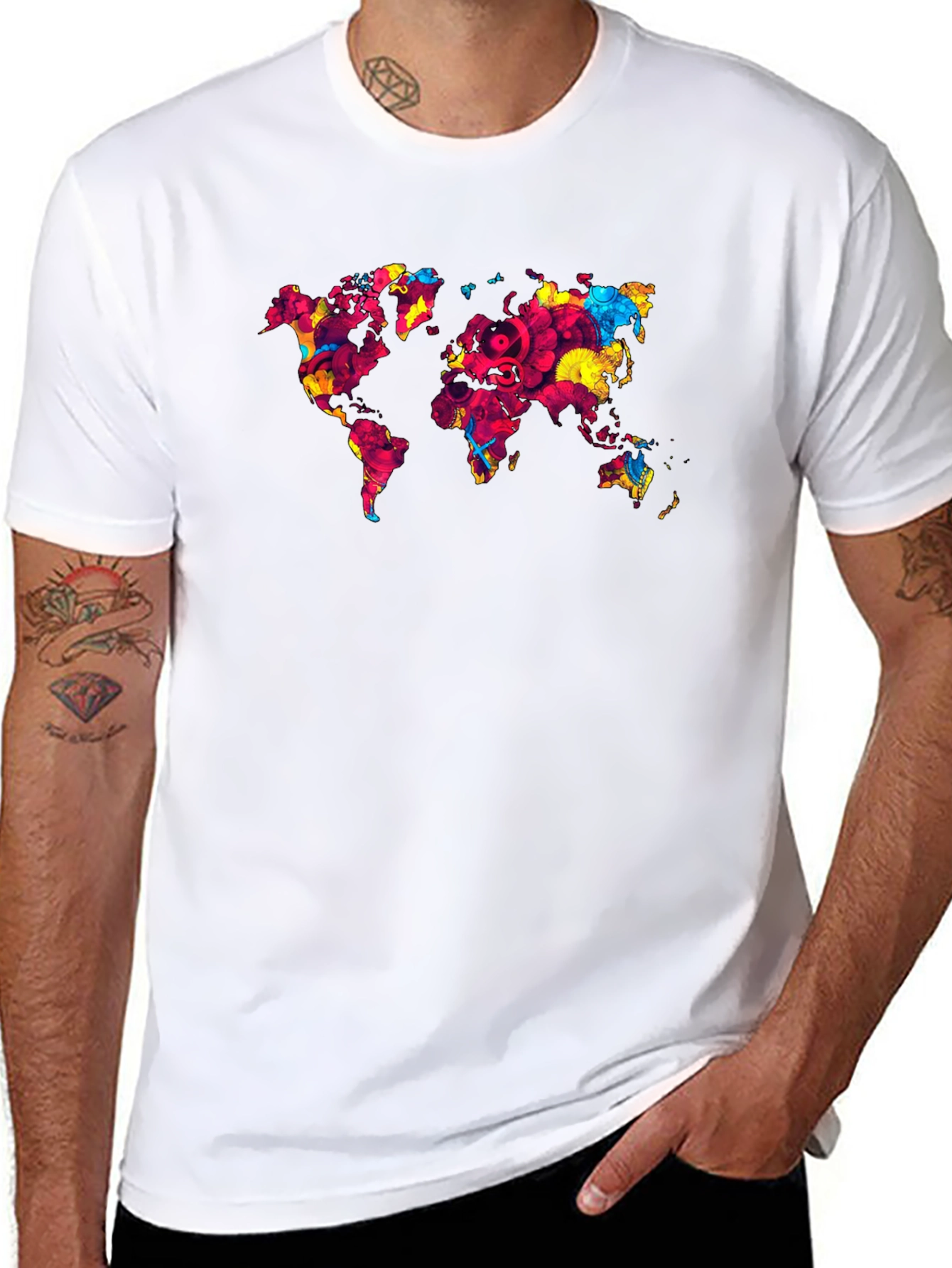 World Map Graphic Print Mens Black T-Shirt