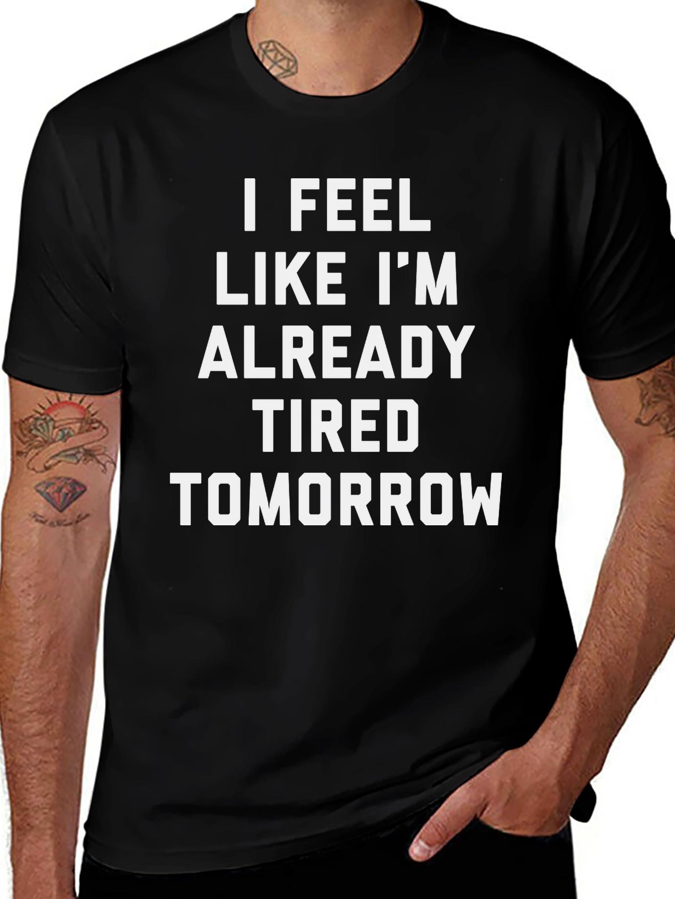 Funny Tired Tomorrow Black Graphic T-Shirt