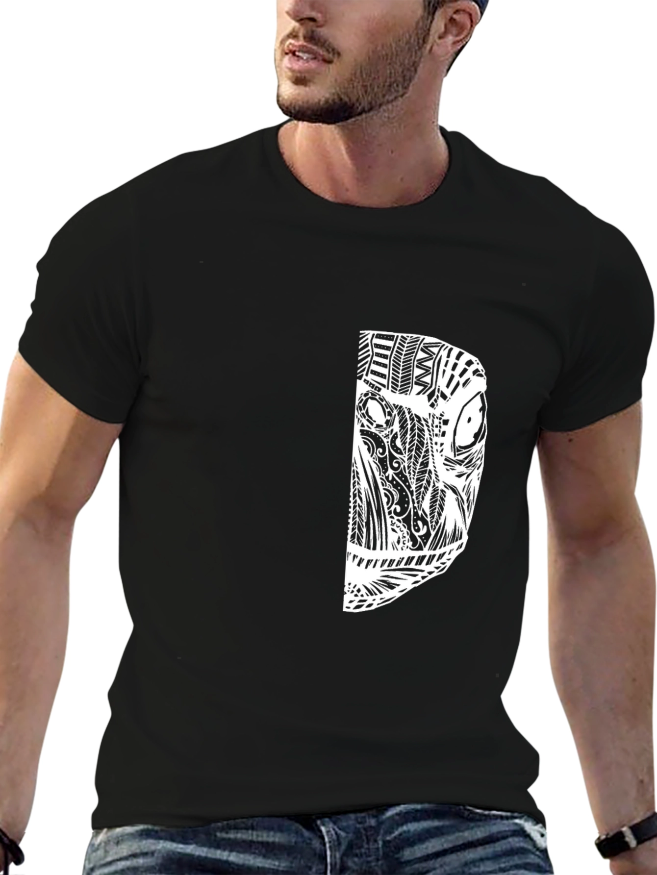 Tribal Design Black Cotton Tee