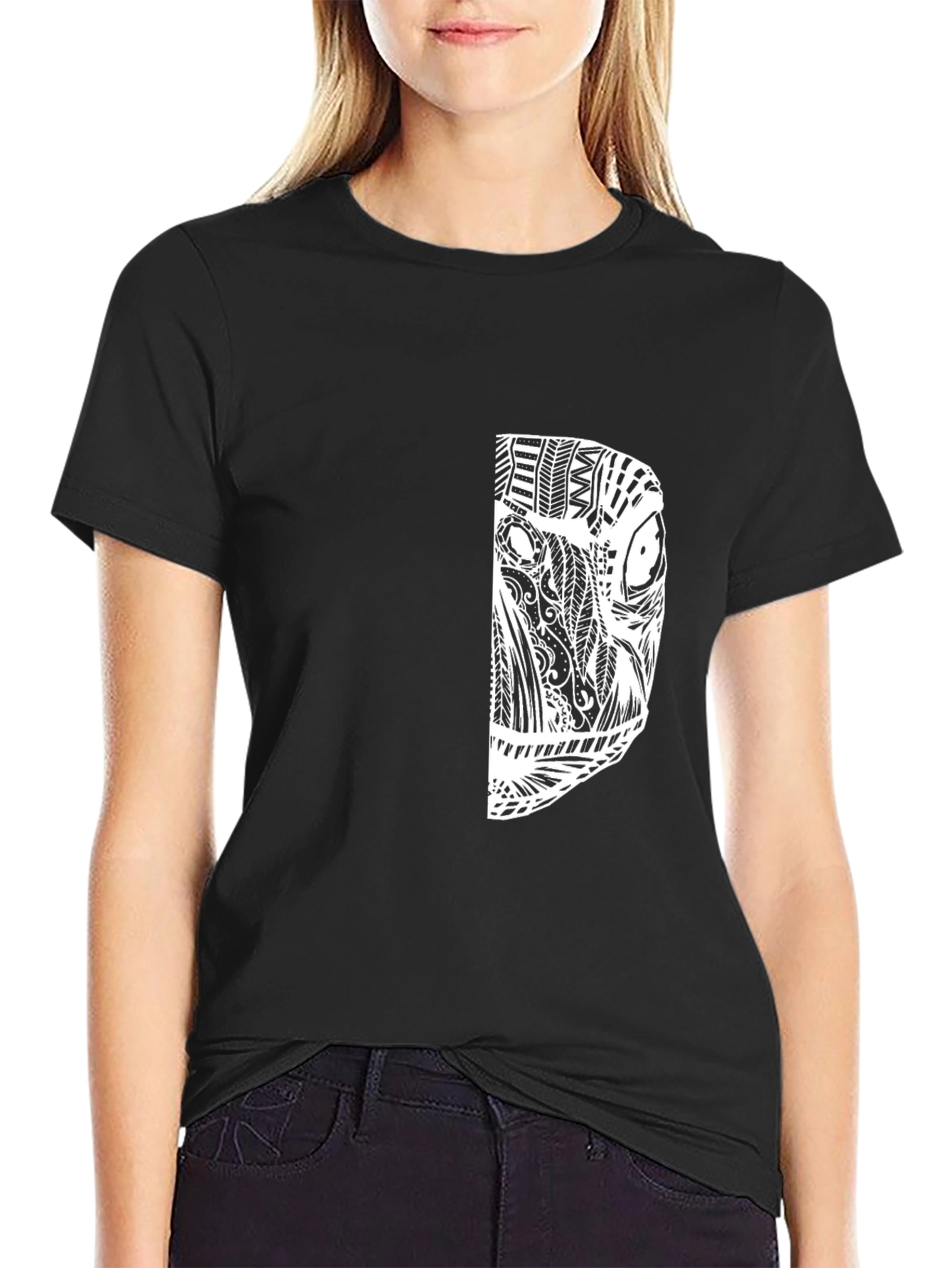 Tribal Design Black Cotton Tee