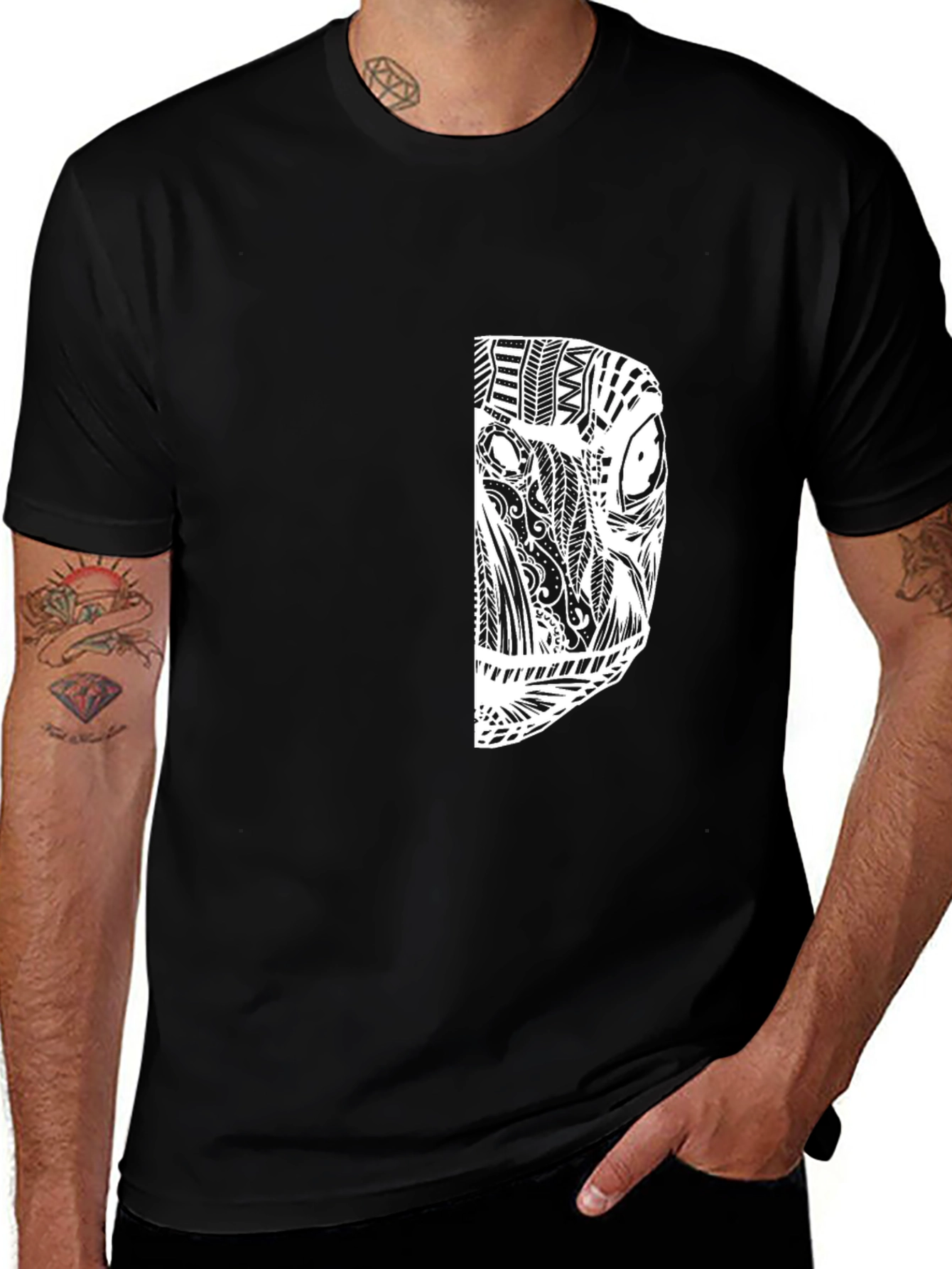 Tribal Design Black Cotton Tee