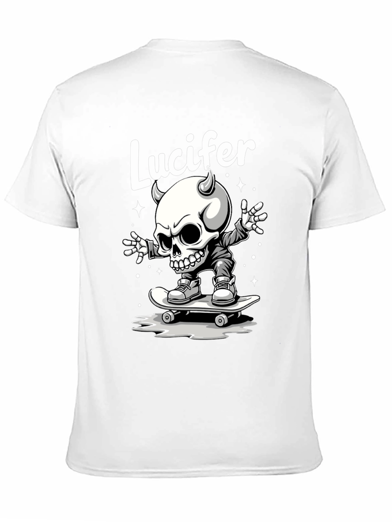 Lucifer Skateboard Skeleton Graphic Black T-Shirt