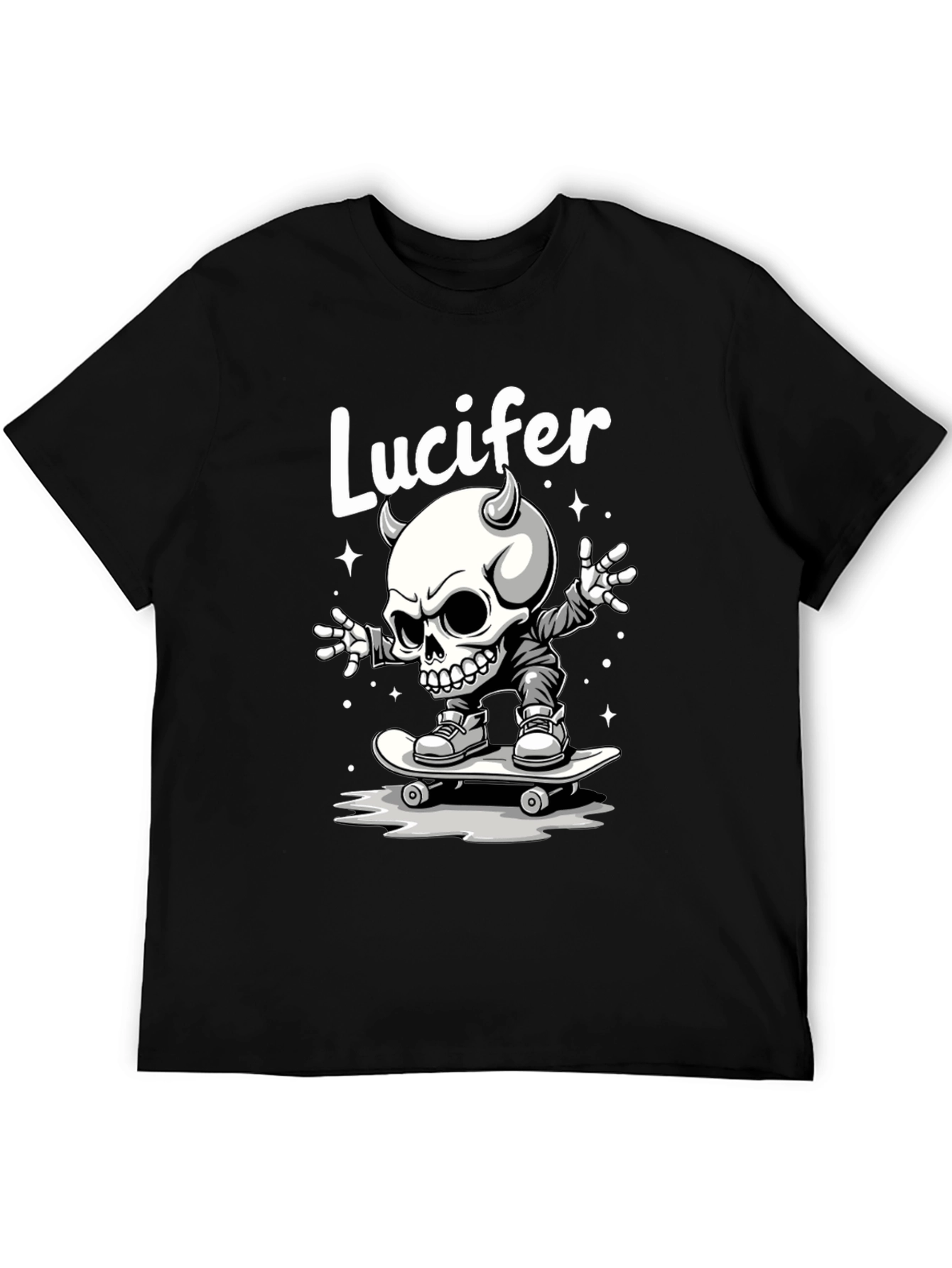Lucifer Skateboard Skeleton Graphic Black T-Shirt