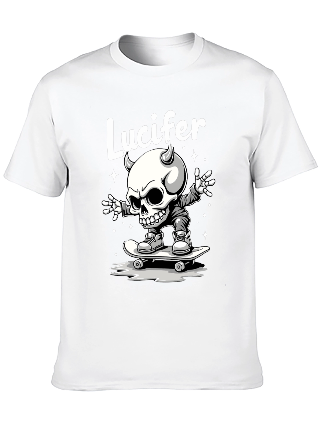 Lucifer Skateboard Skeleton Graphic Black T-Shirt