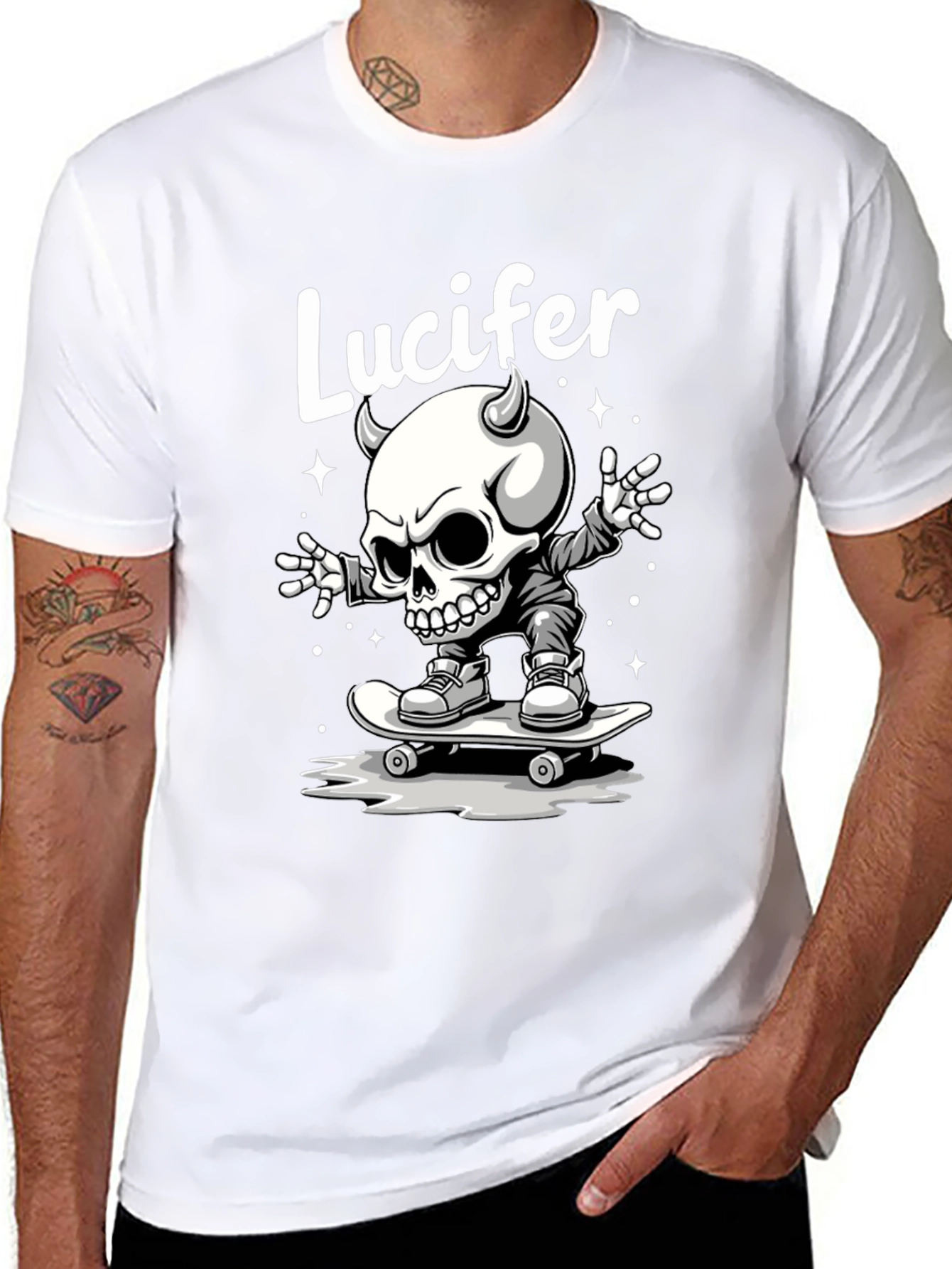 Lucifer Skateboard Skeleton Graphic Black T-Shirt