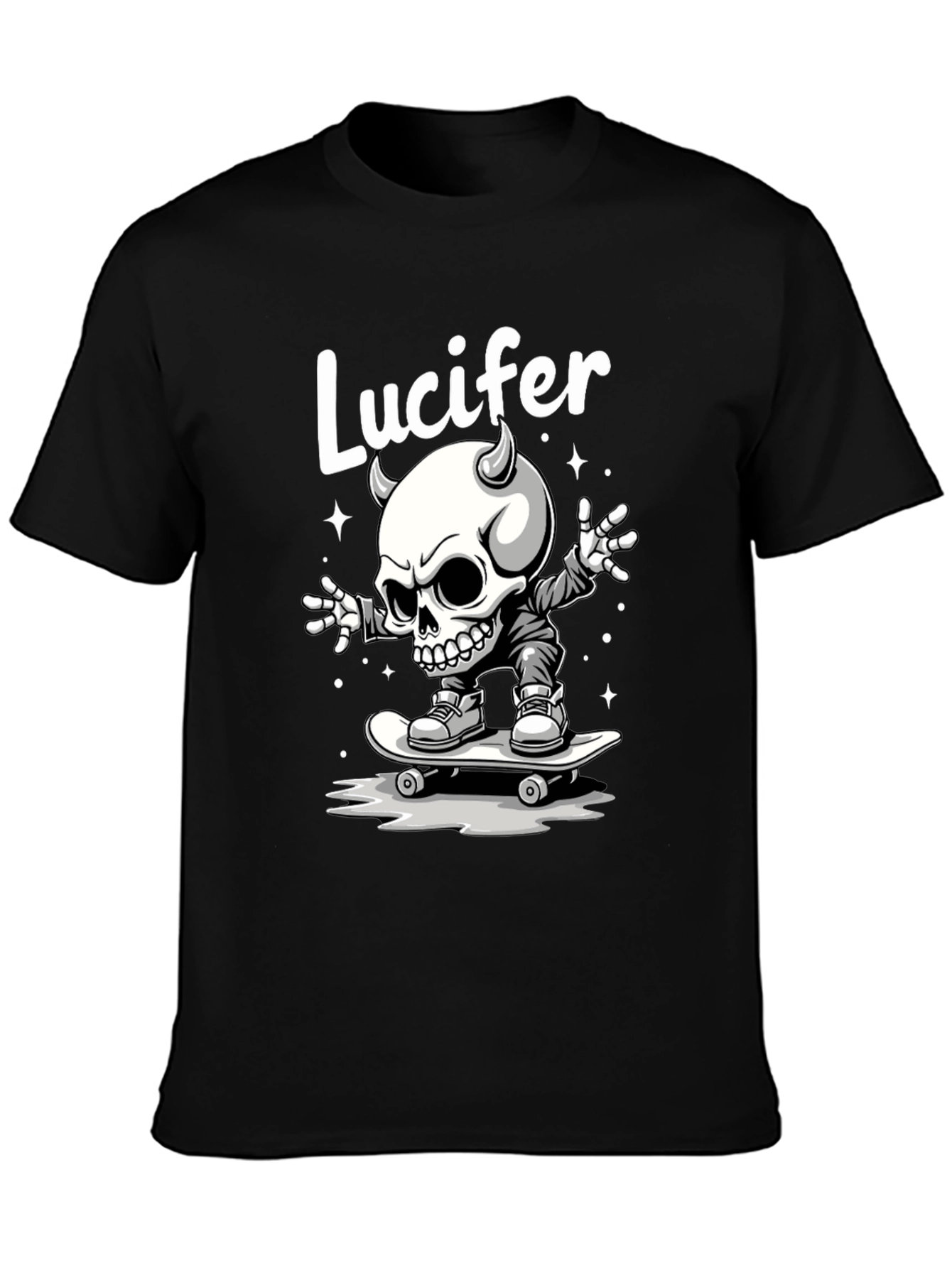 Lucifer Skateboard Skeleton Graphic Black T-Shirt