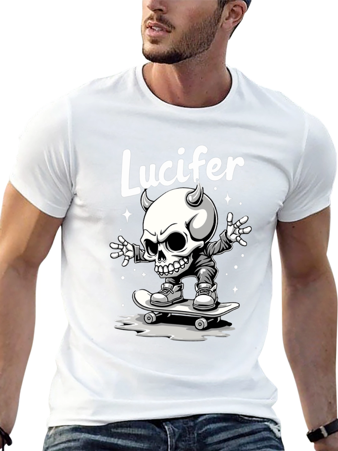 Lucifer Skateboard Skeleton Graphic Black T-Shirt