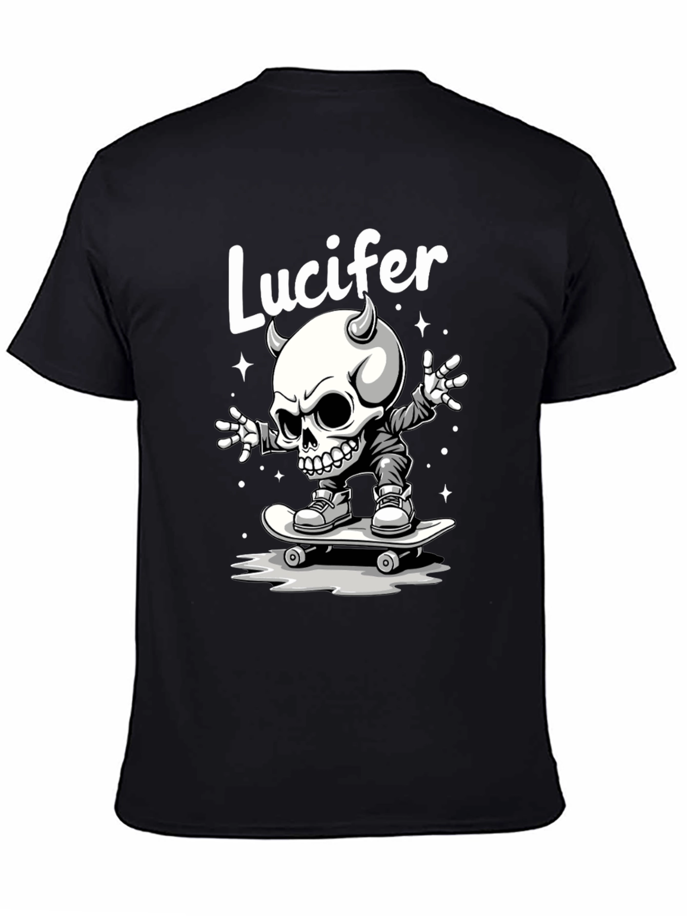 Lucifer Skateboard Skeleton Graphic Black T-Shirt
