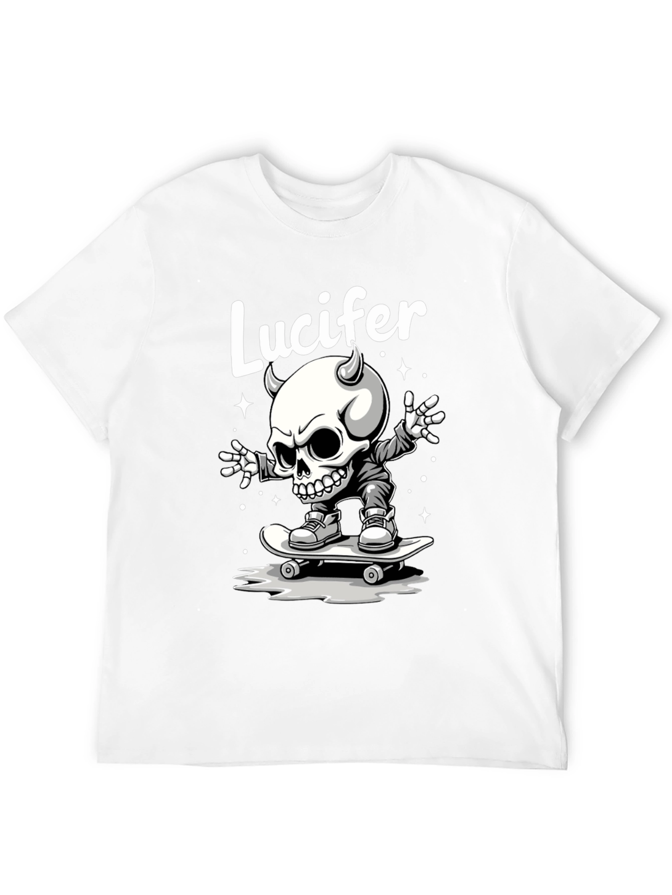 Lucifer Skateboard Skeleton Graphic Black T-Shirt