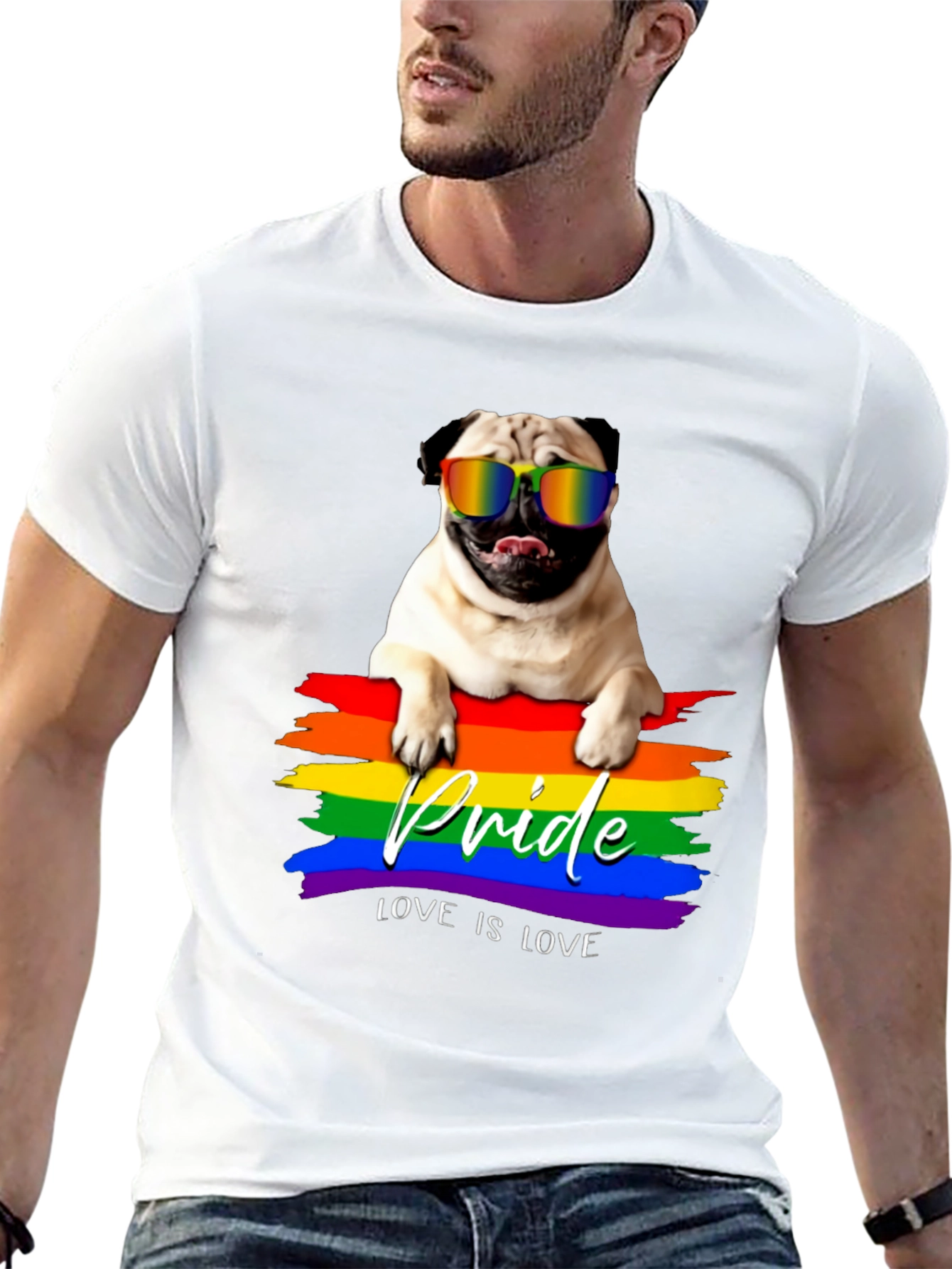 Pride Pug T-Shirt - Love is Love LGBTQ+ Tee