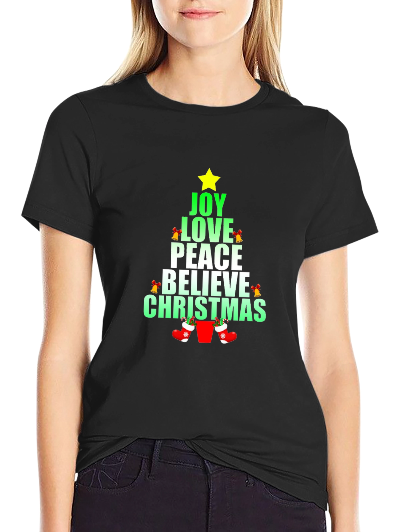Festive Christmas Tree Word Art T-Shirt