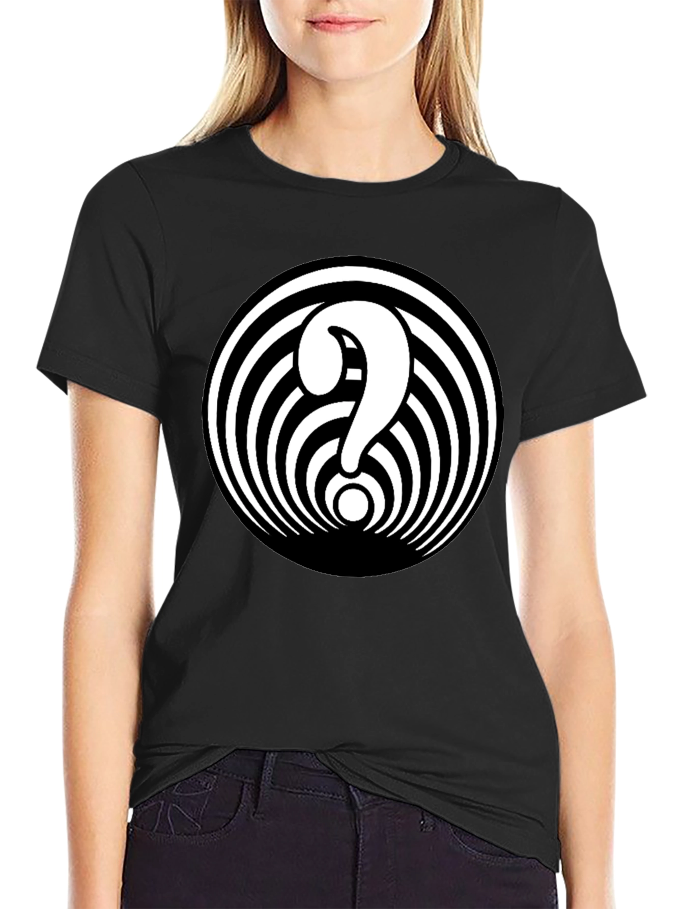 Hypnotic Question Mark Graphic Tee - Black Cotton Blend