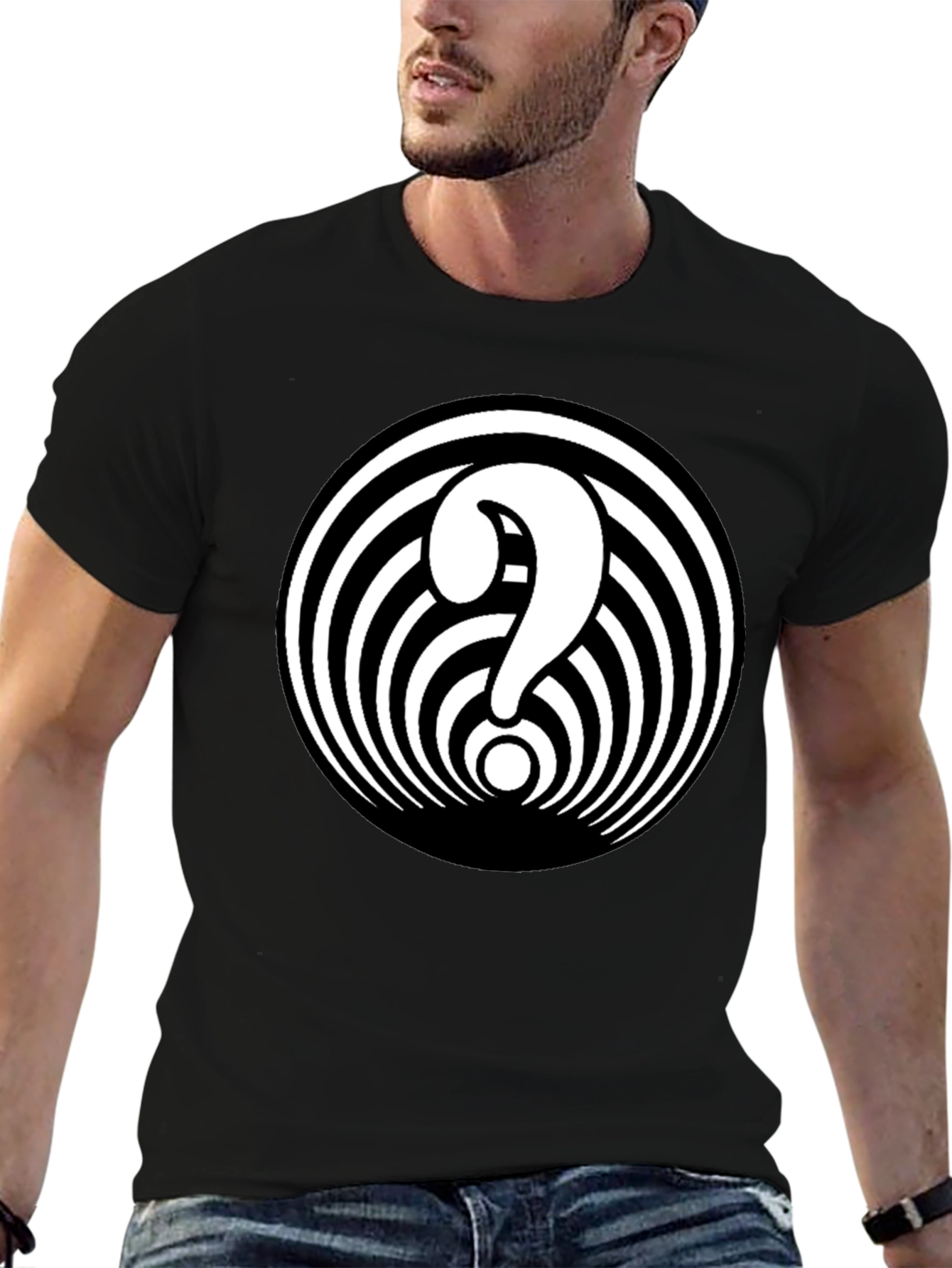 Hypnotic Question Mark Graphic Tee - Black Cotton Blend