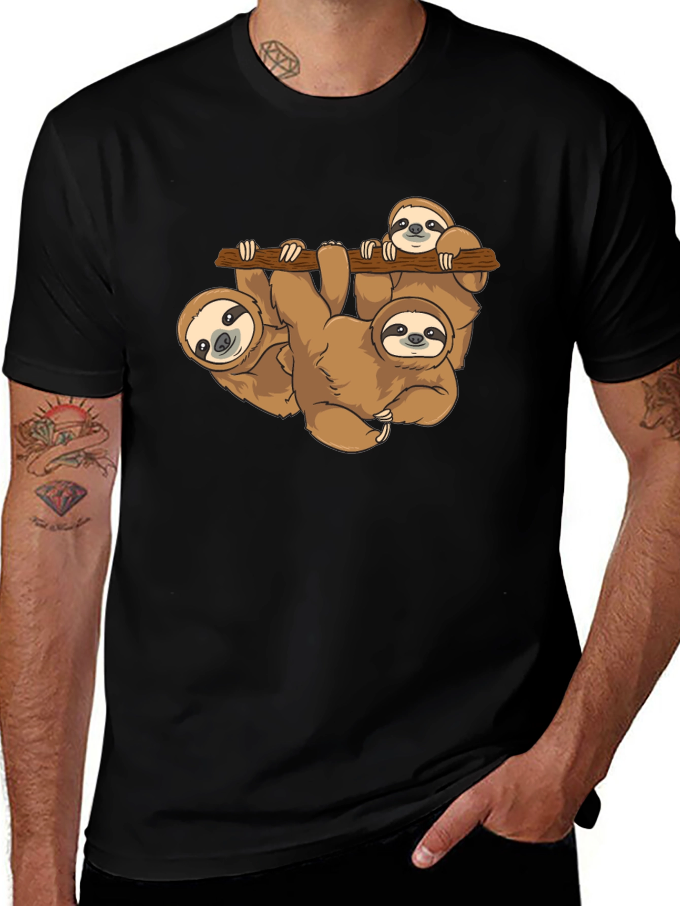 Sloth Family Black T-Shirt