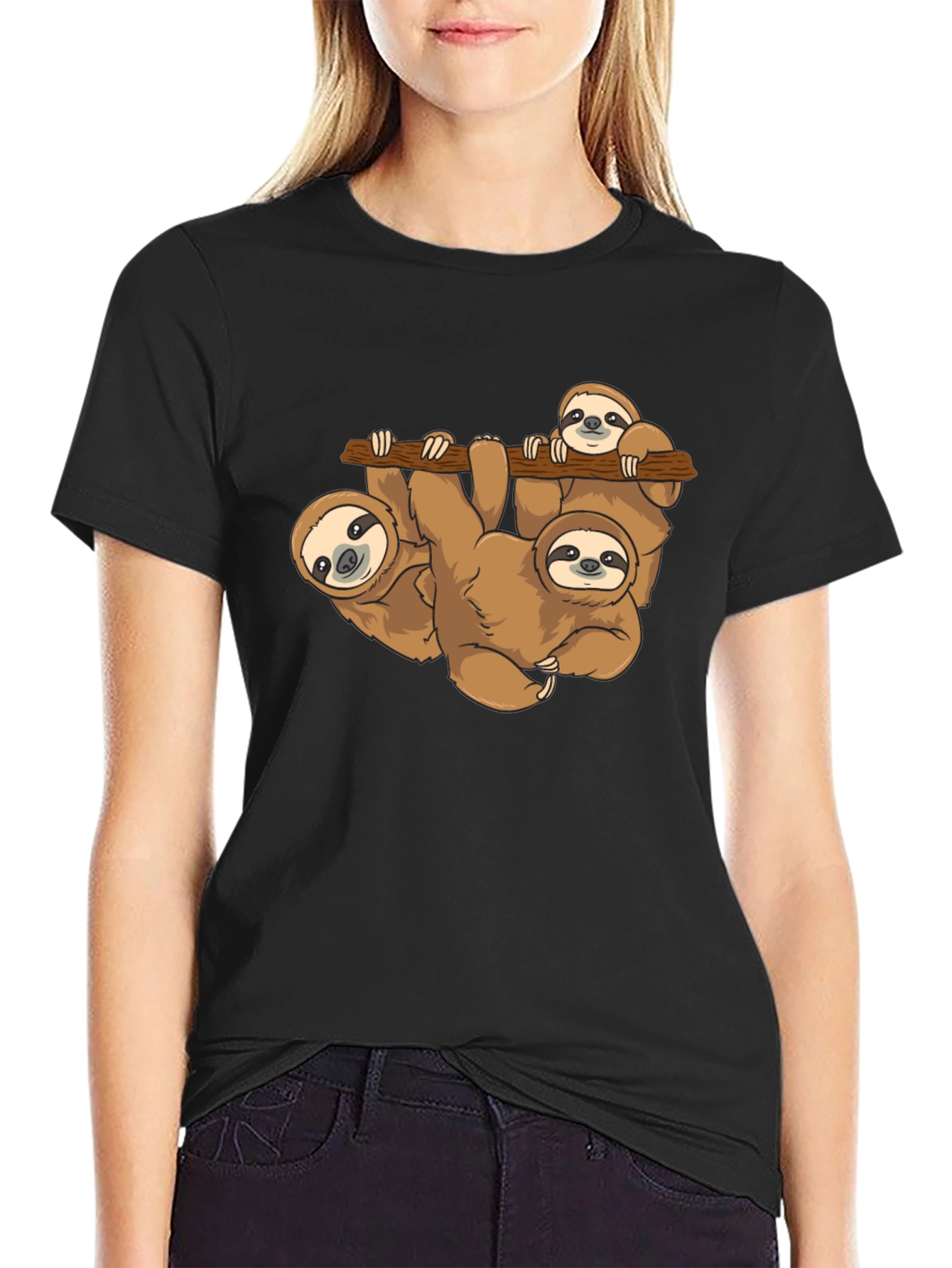 Sloth Family Black T-Shirt