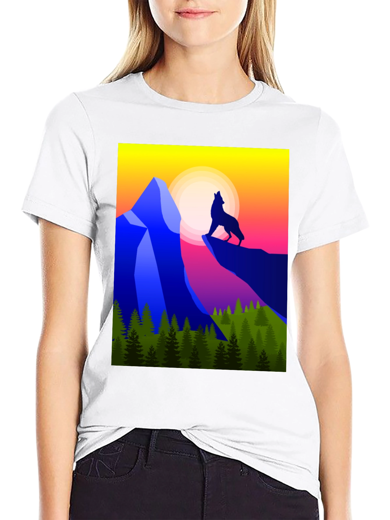 Wolf Howling at Sunset Graphic Tee
