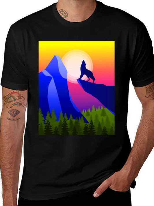 Wolf Howling at Sunset Graphic Tee