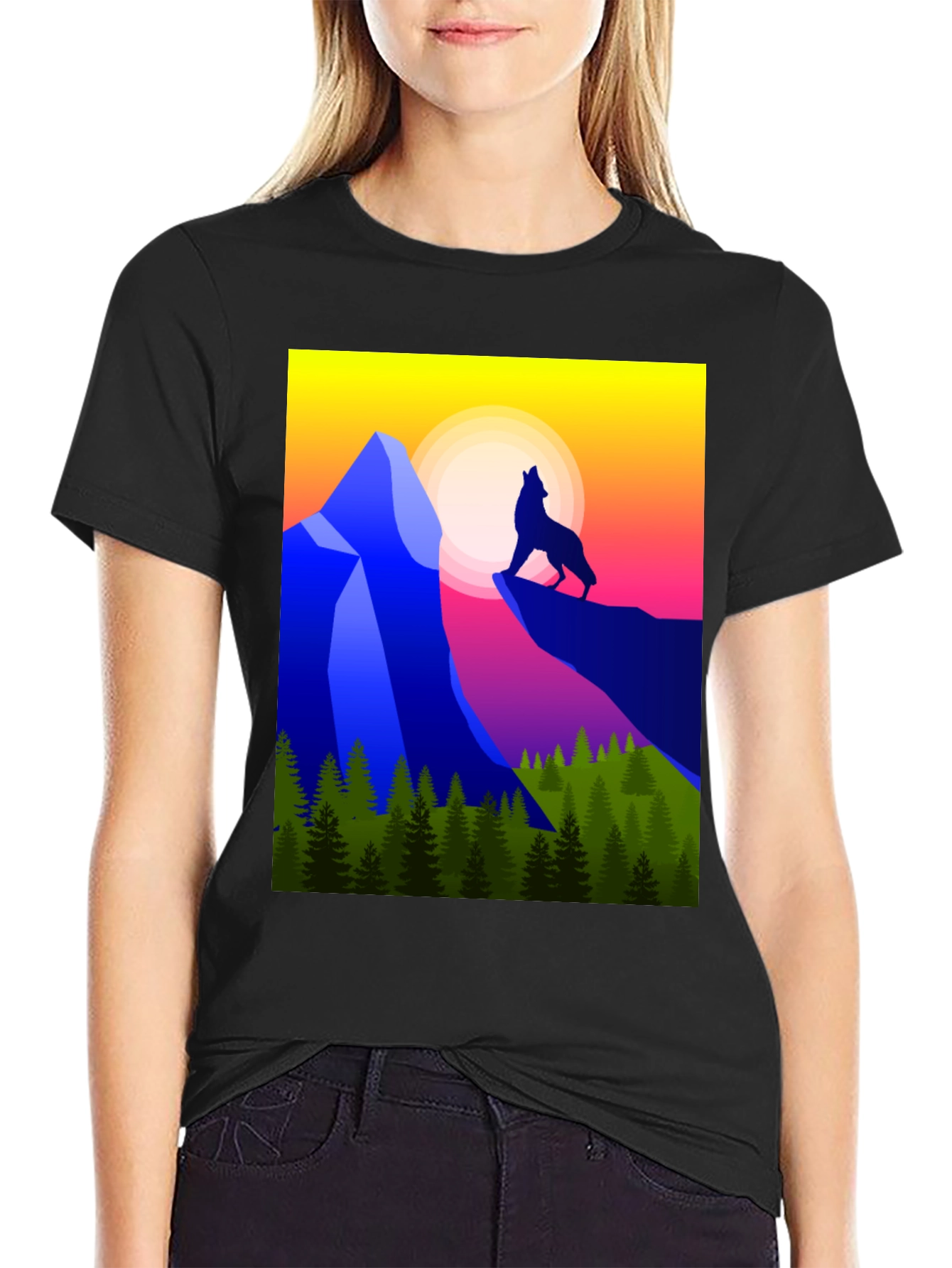 Wolf Howling at Sunset Graphic Tee