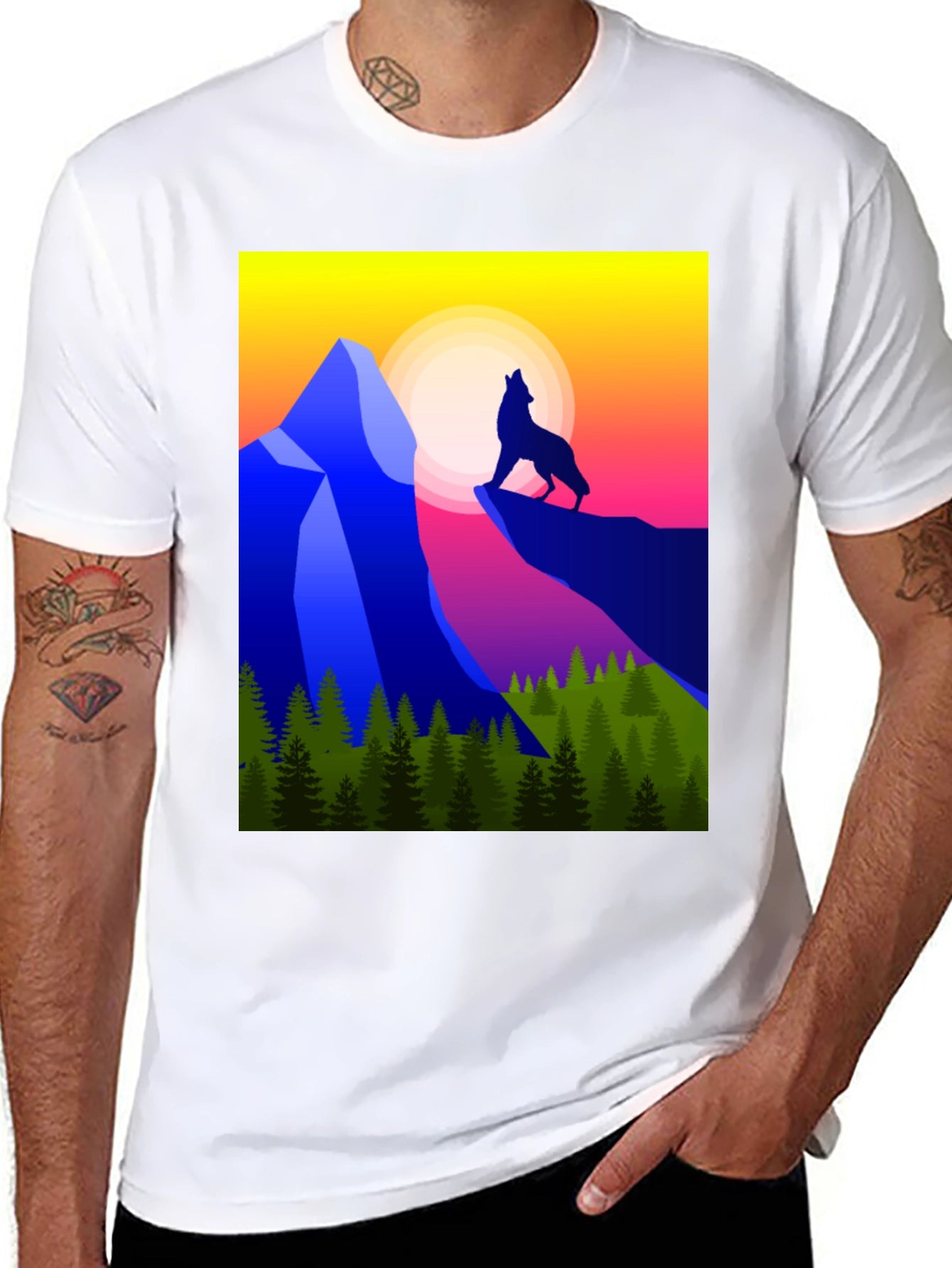Wolf Howling at Sunset Graphic Tee
