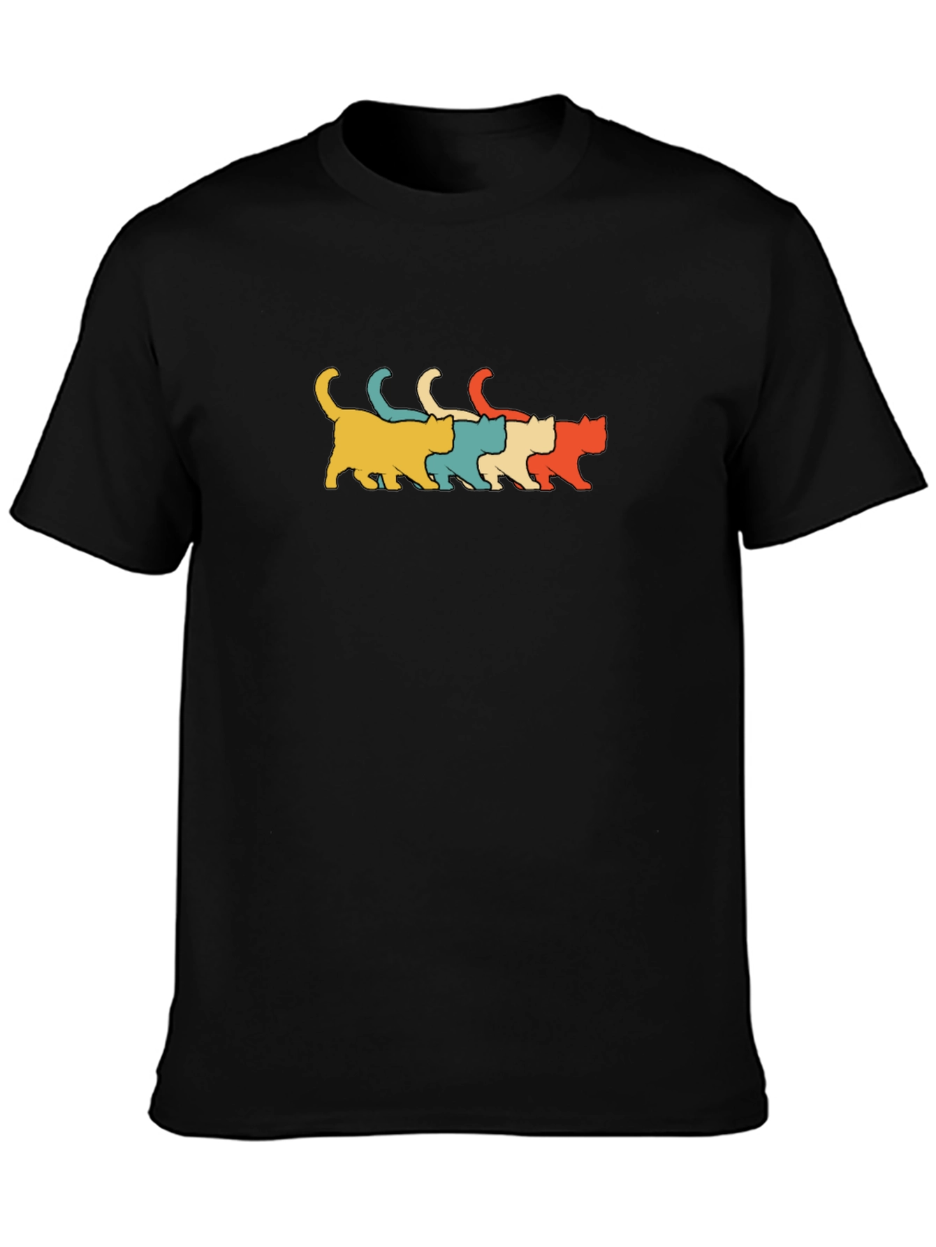 Retro Cat Line Art T-Shirt Black