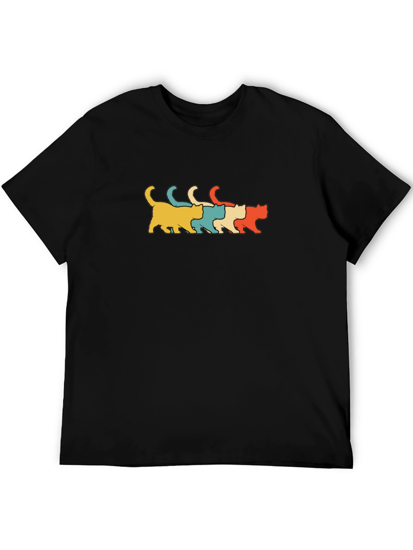 Retro Cat Line Art T-Shirt Black