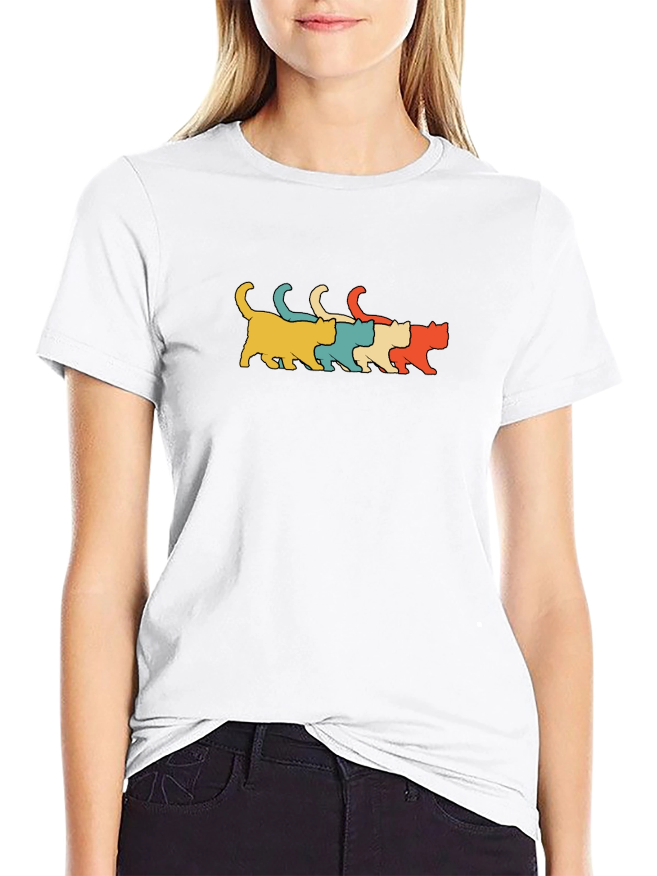 Retro Cat Line Art T-Shirt Black