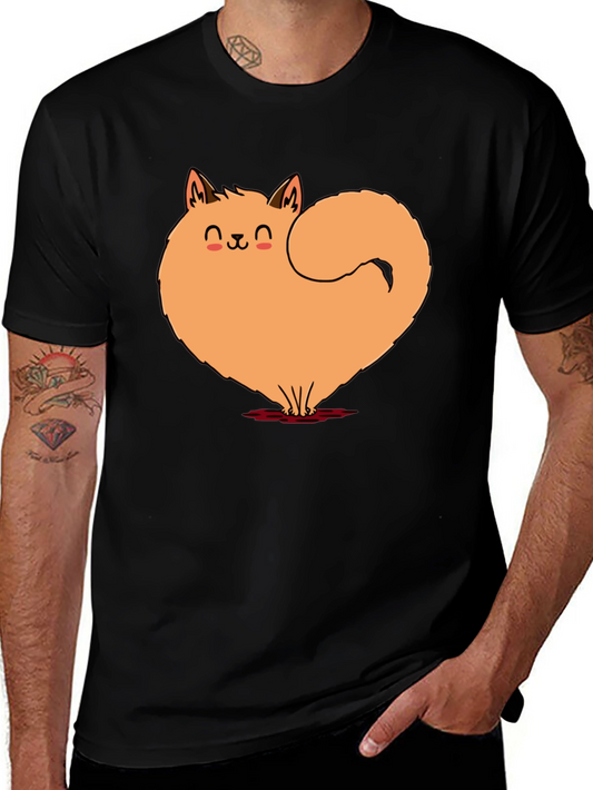 Cute Cat Heart Graphic Tee - Soft Black Cotton Shirt