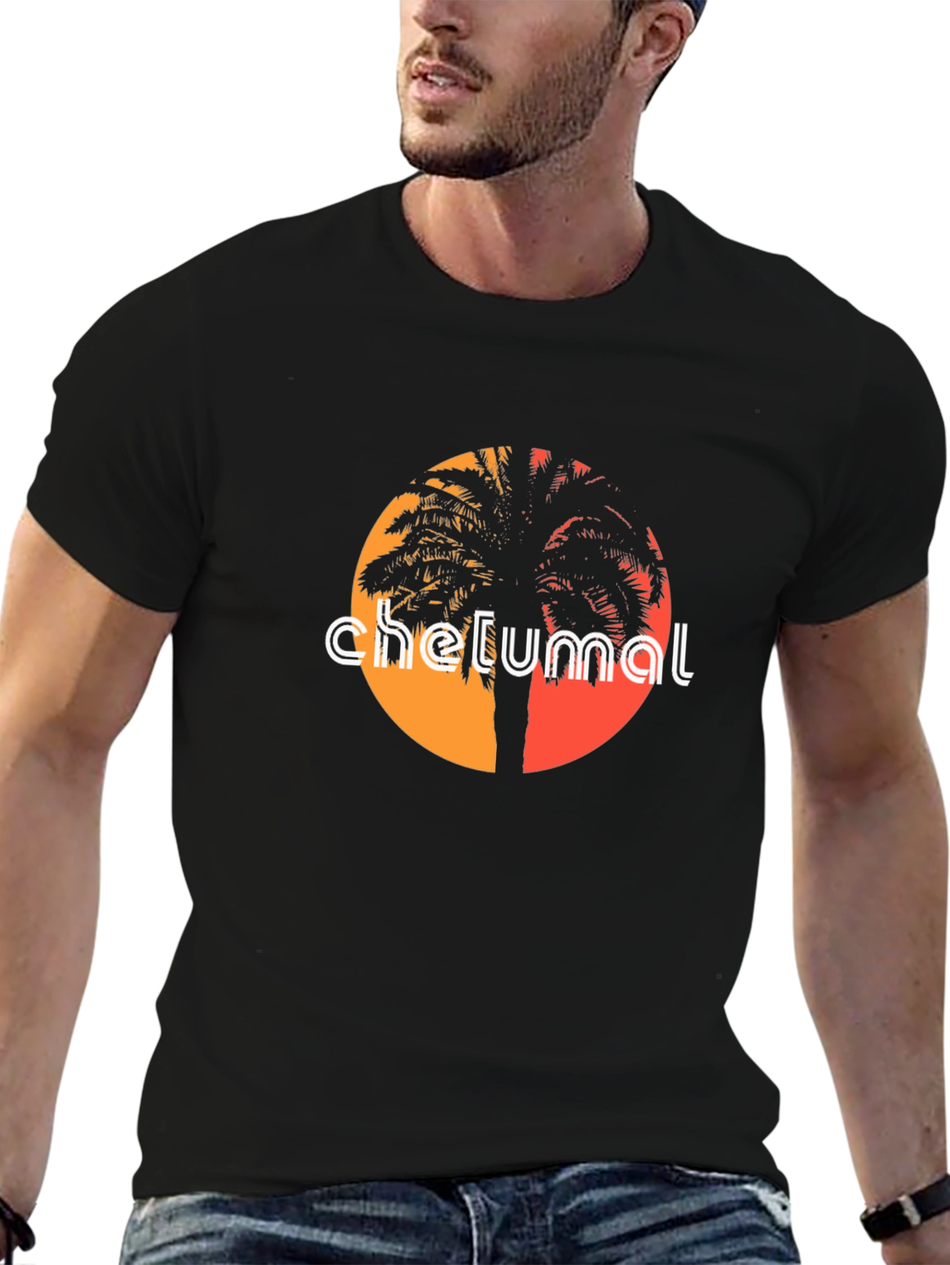 Chelumal Palm Sunset Black T-Shirt