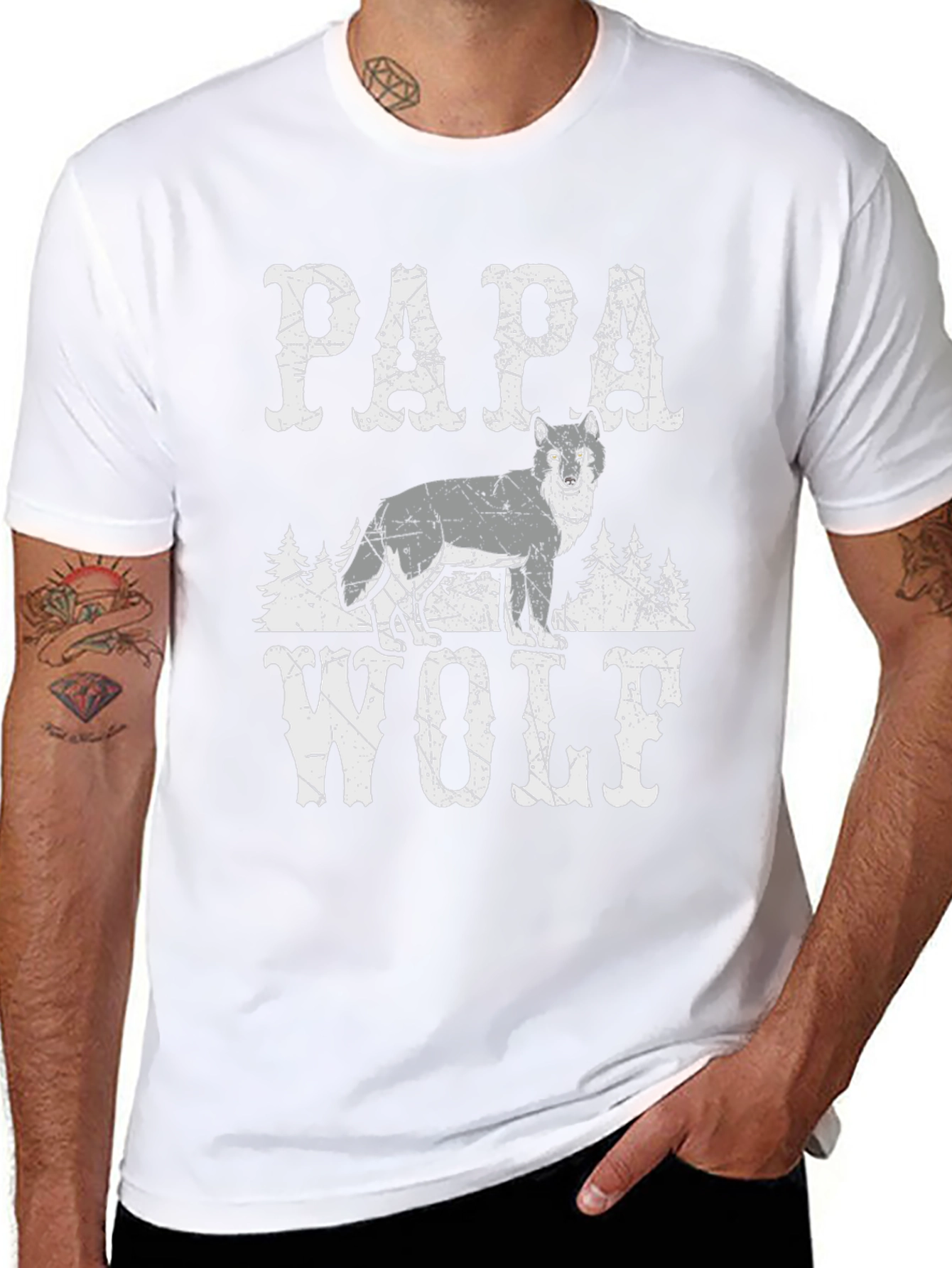 Papa Wolf Graphic Tee - Cool Animal Lover Shirt