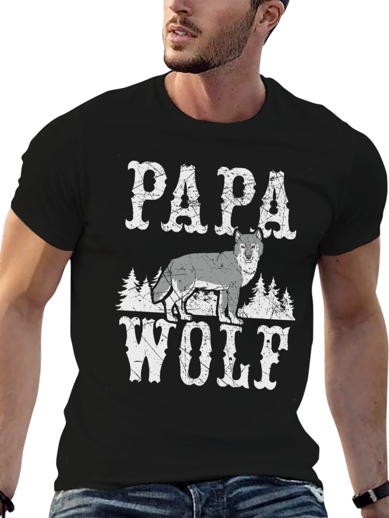 Papa Wolf Graphic Tee - Cool Animal Lover Shirt