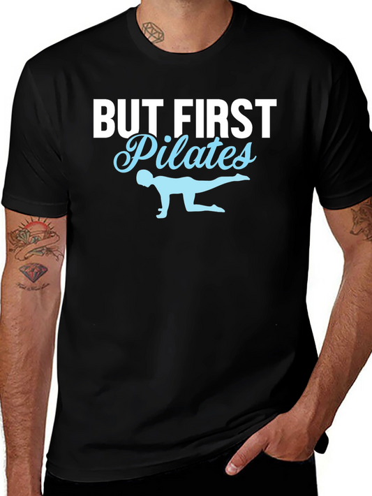 But First Pilates T-Shirt - Black Cotton Fitness Tee