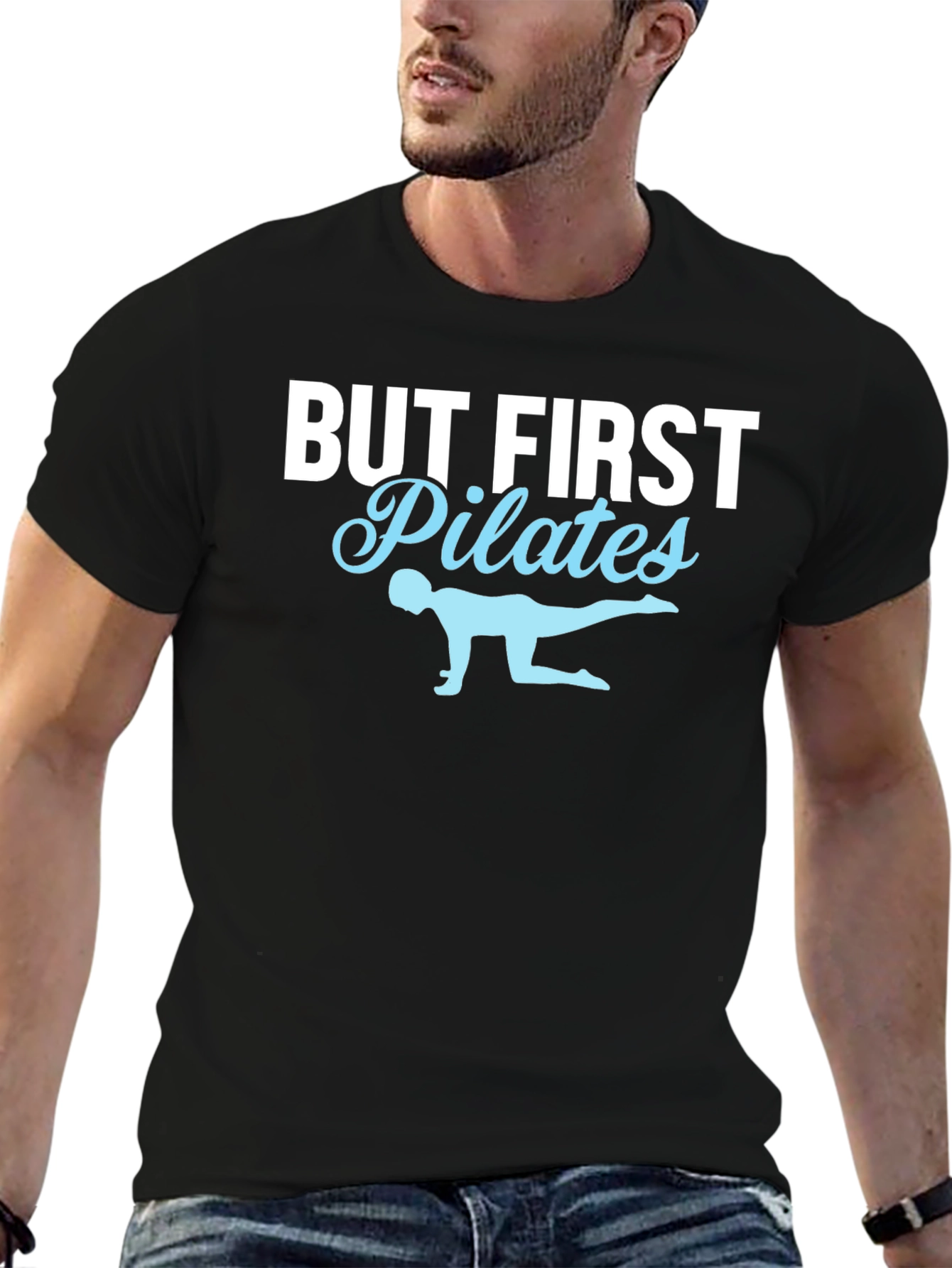 But First Pilates T-Shirt - Black Cotton Fitness Tee
