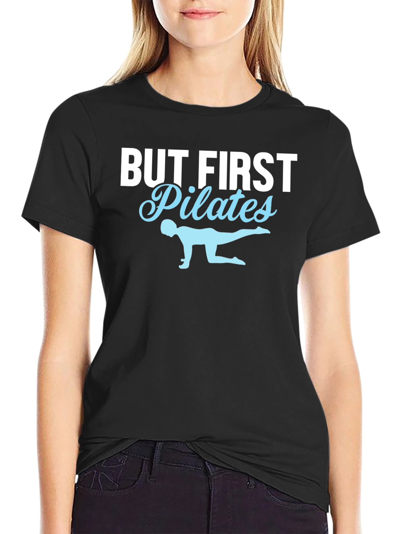 But First Pilates T-Shirt - Black Cotton Fitness Tee