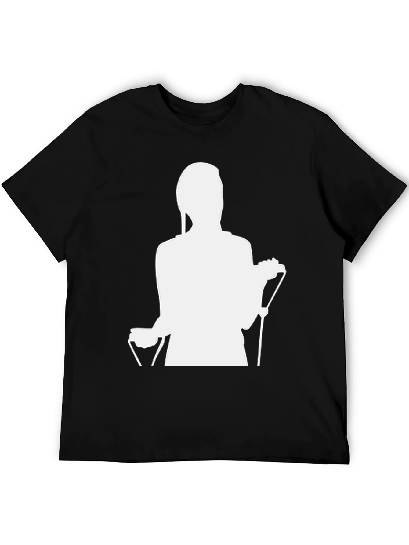 Black T-Shirt with Abstract White Silhouette Print