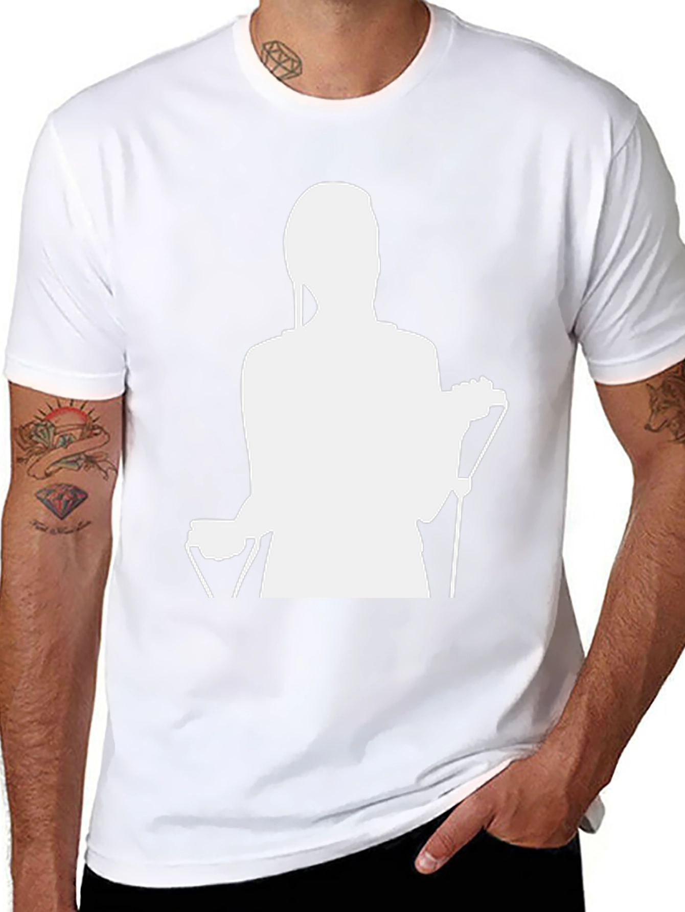 Black T-Shirt with Abstract White Silhouette Print