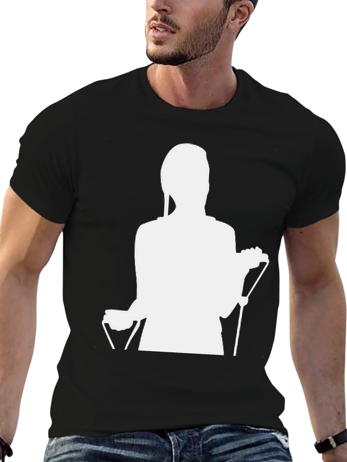 Black T-Shirt with Abstract White Silhouette Print