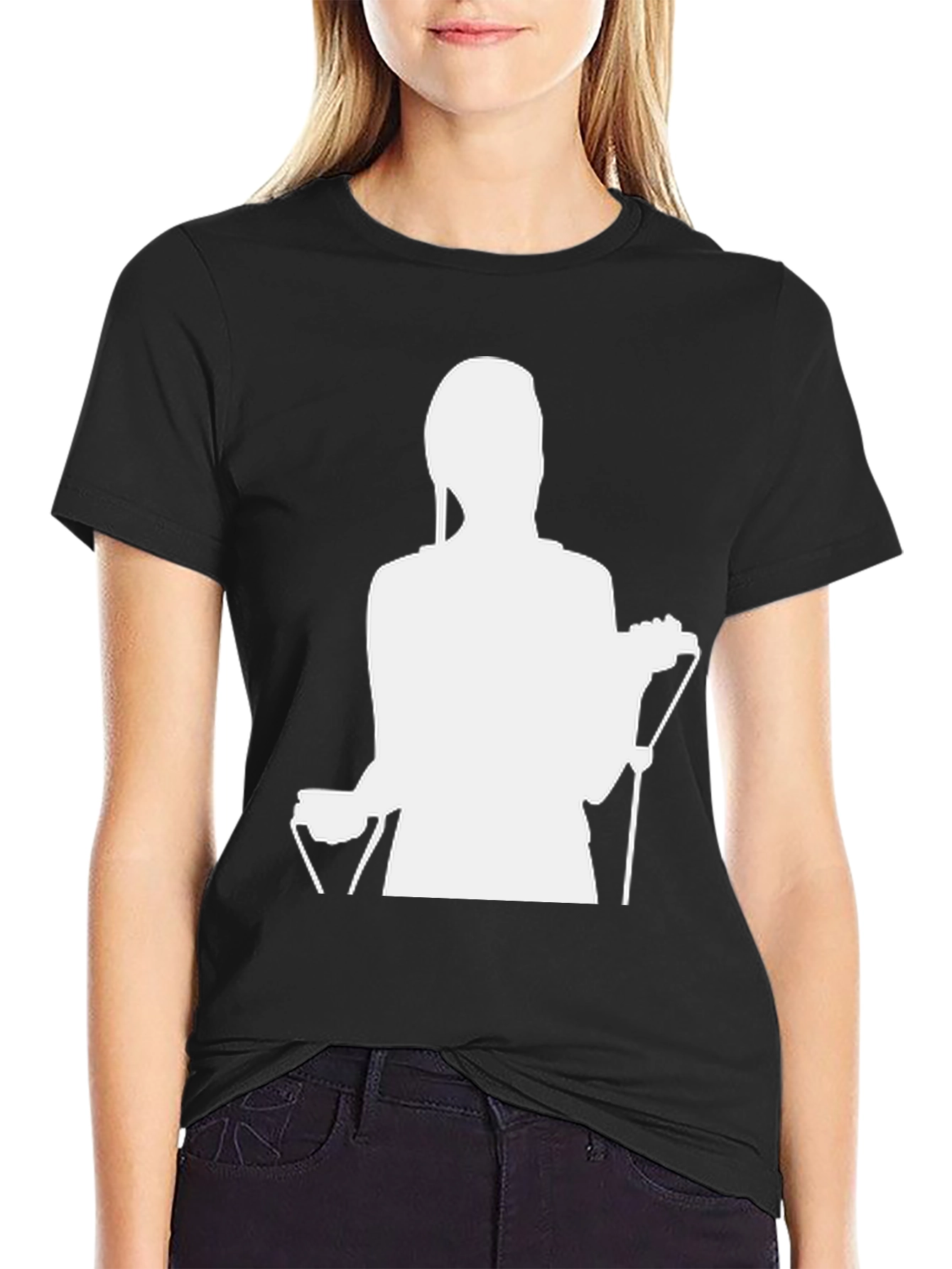 Black T-Shirt with Abstract White Silhouette Print