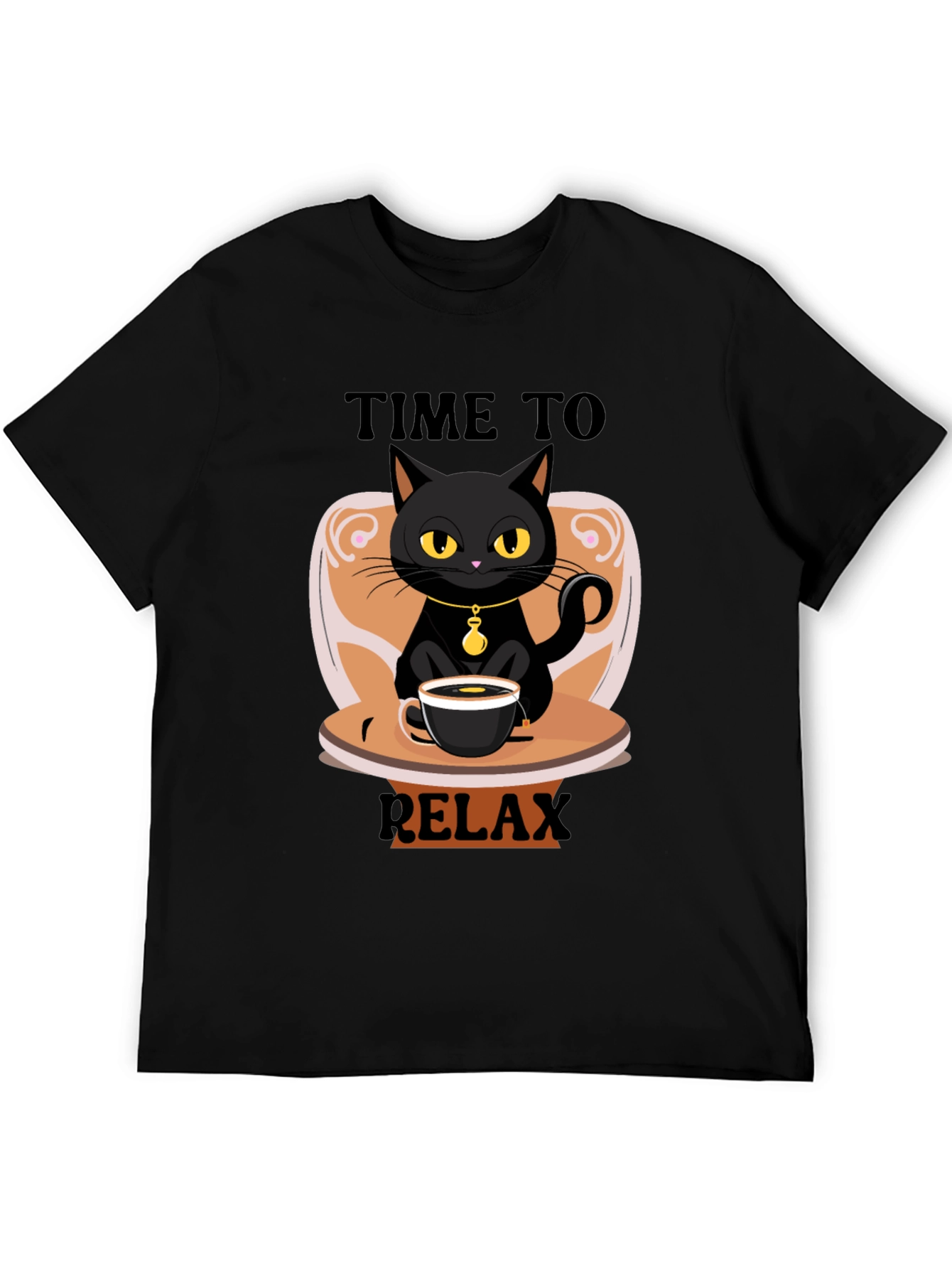 Time to Relax Black Cat Coffee T-Shirt