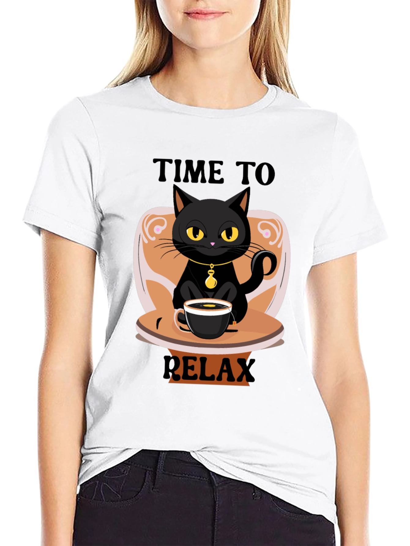 Time to Relax Black Cat Coffee T-Shirt