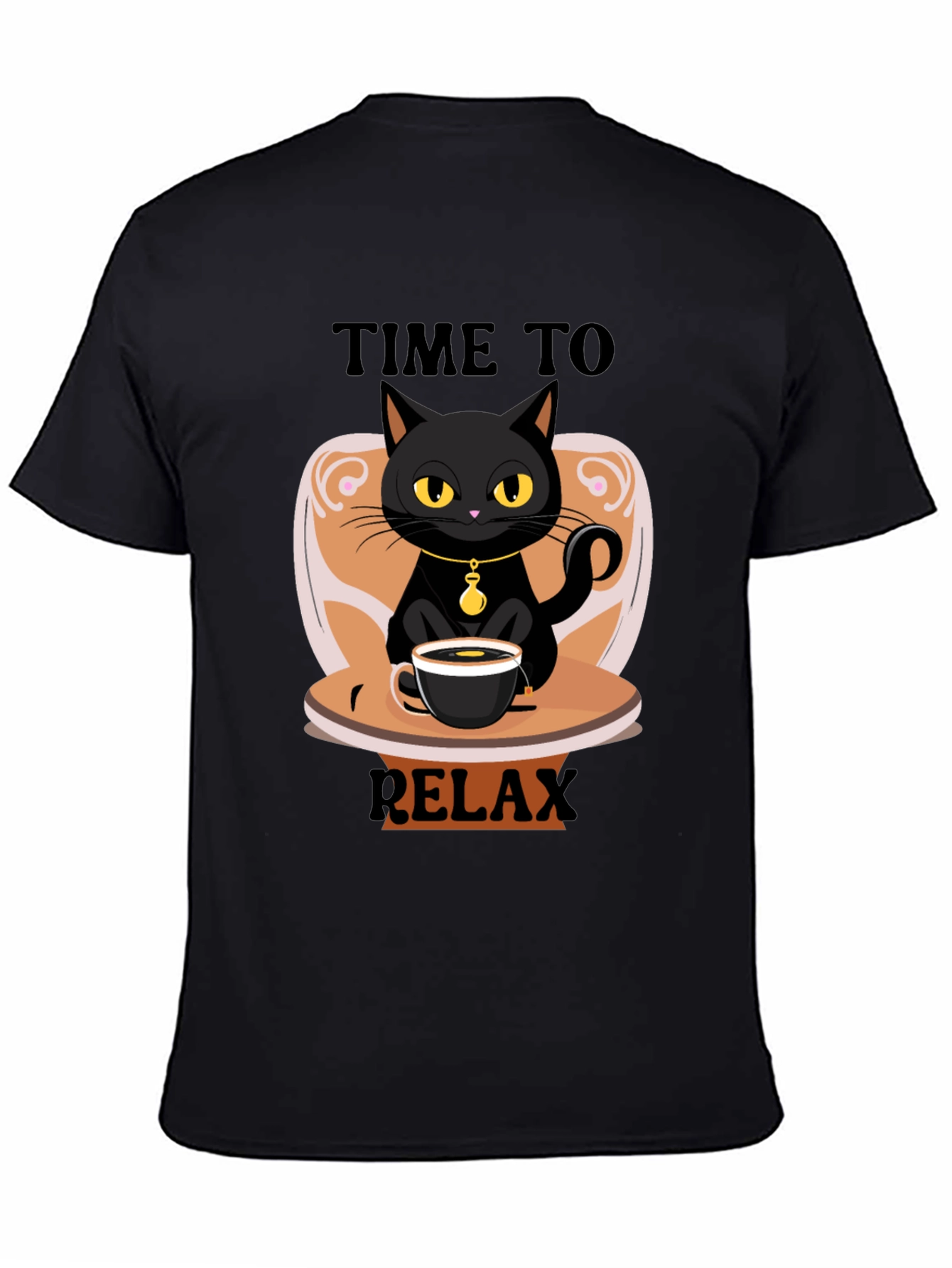 Time to Relax Black Cat Coffee T-Shirt