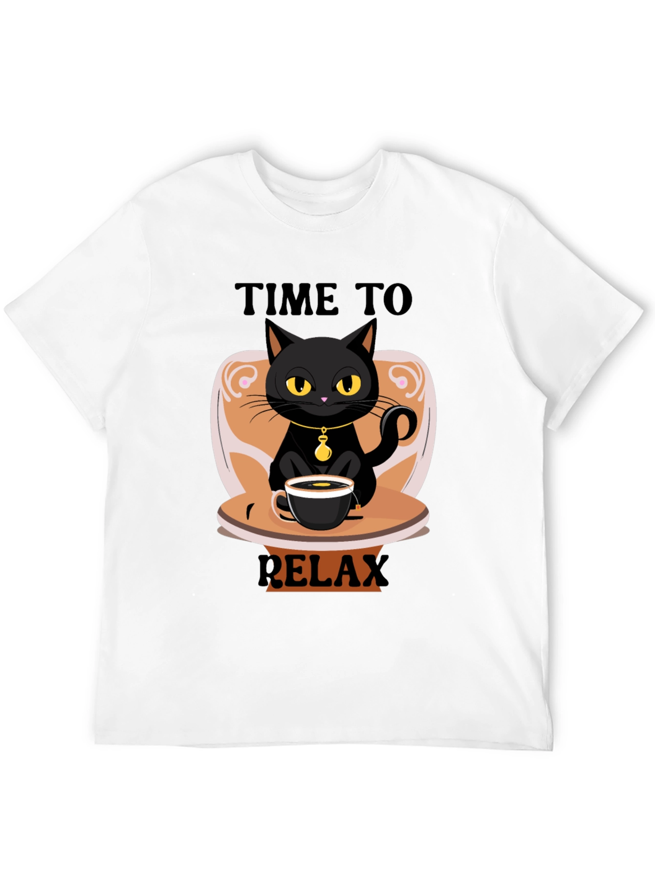 Time to Relax Black Cat Coffee T-Shirt