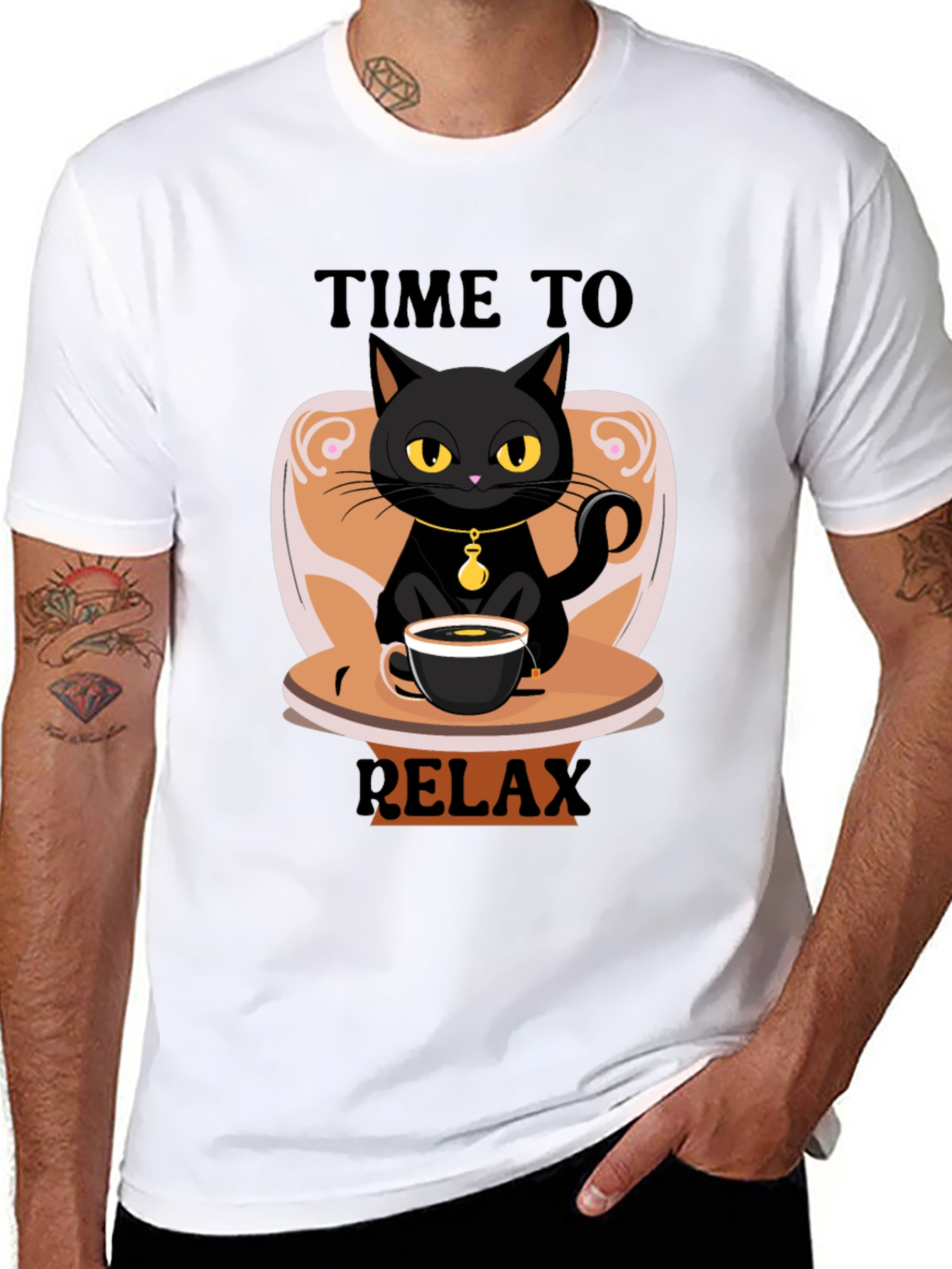 Time to Relax Black Cat Coffee T-Shirt