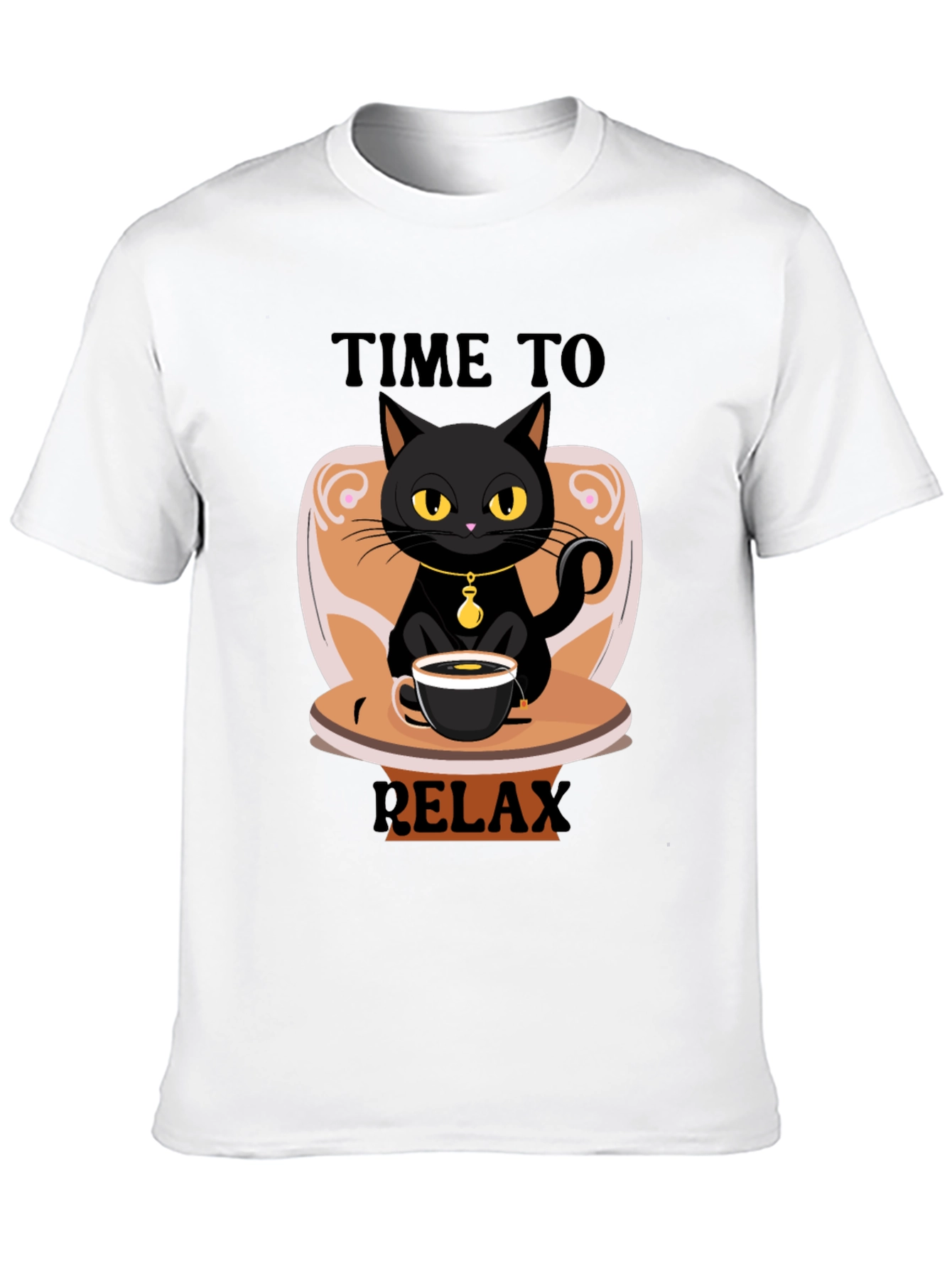 Time to Relax Black Cat Coffee T-Shirt