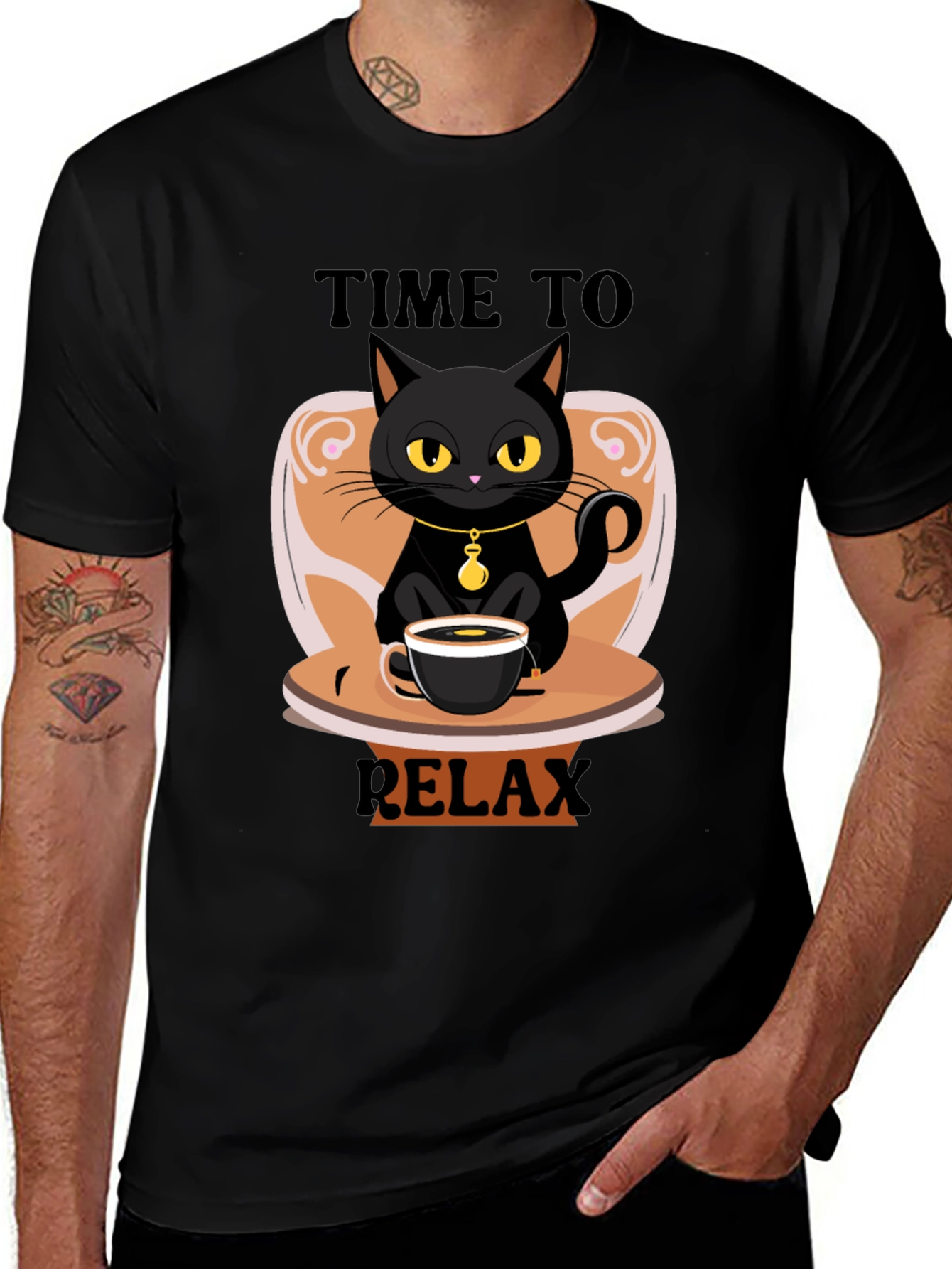 Time to Relax Black Cat Coffee T-Shirt